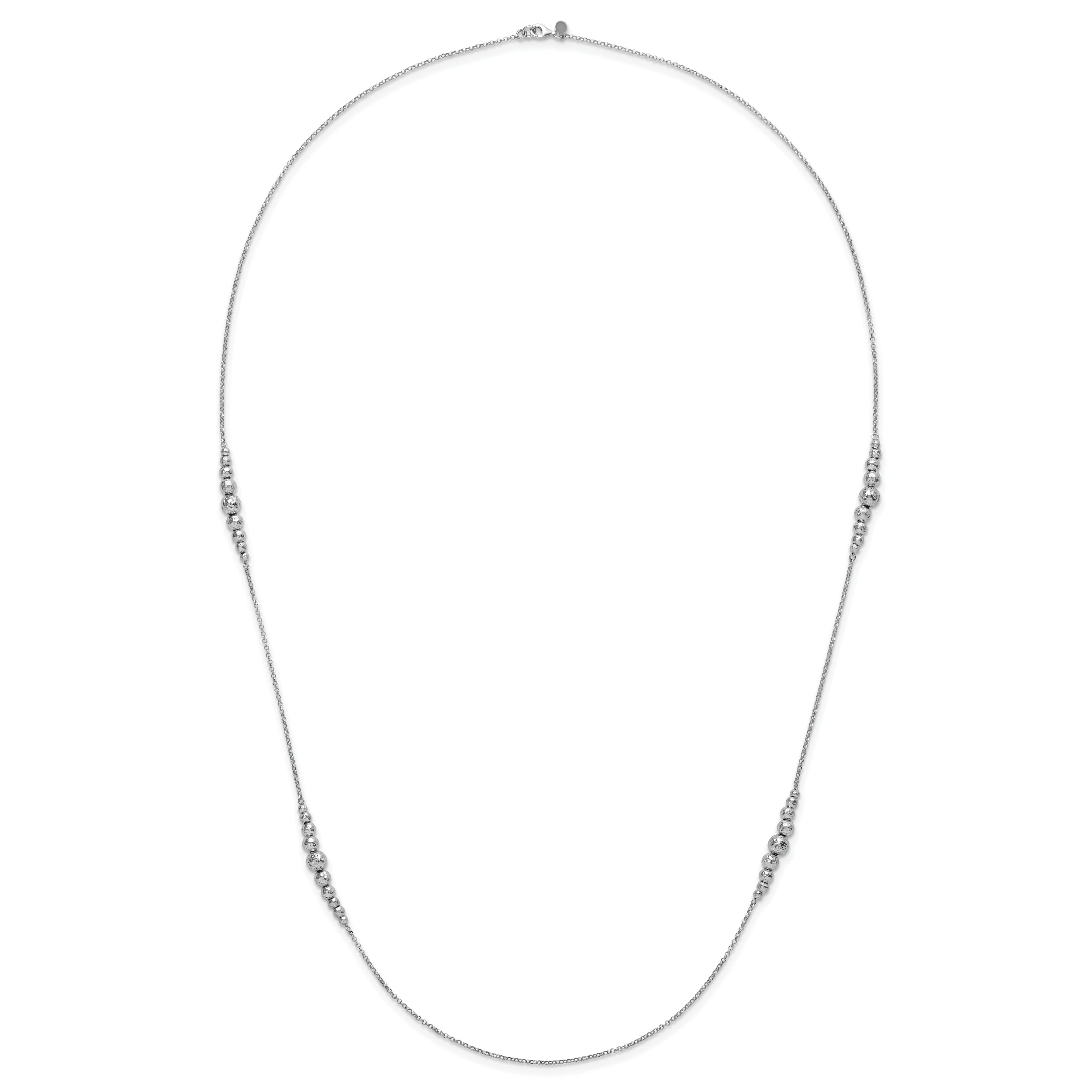 Sterling Silver Rhodium-plated Polished Hammered Bead Necklace