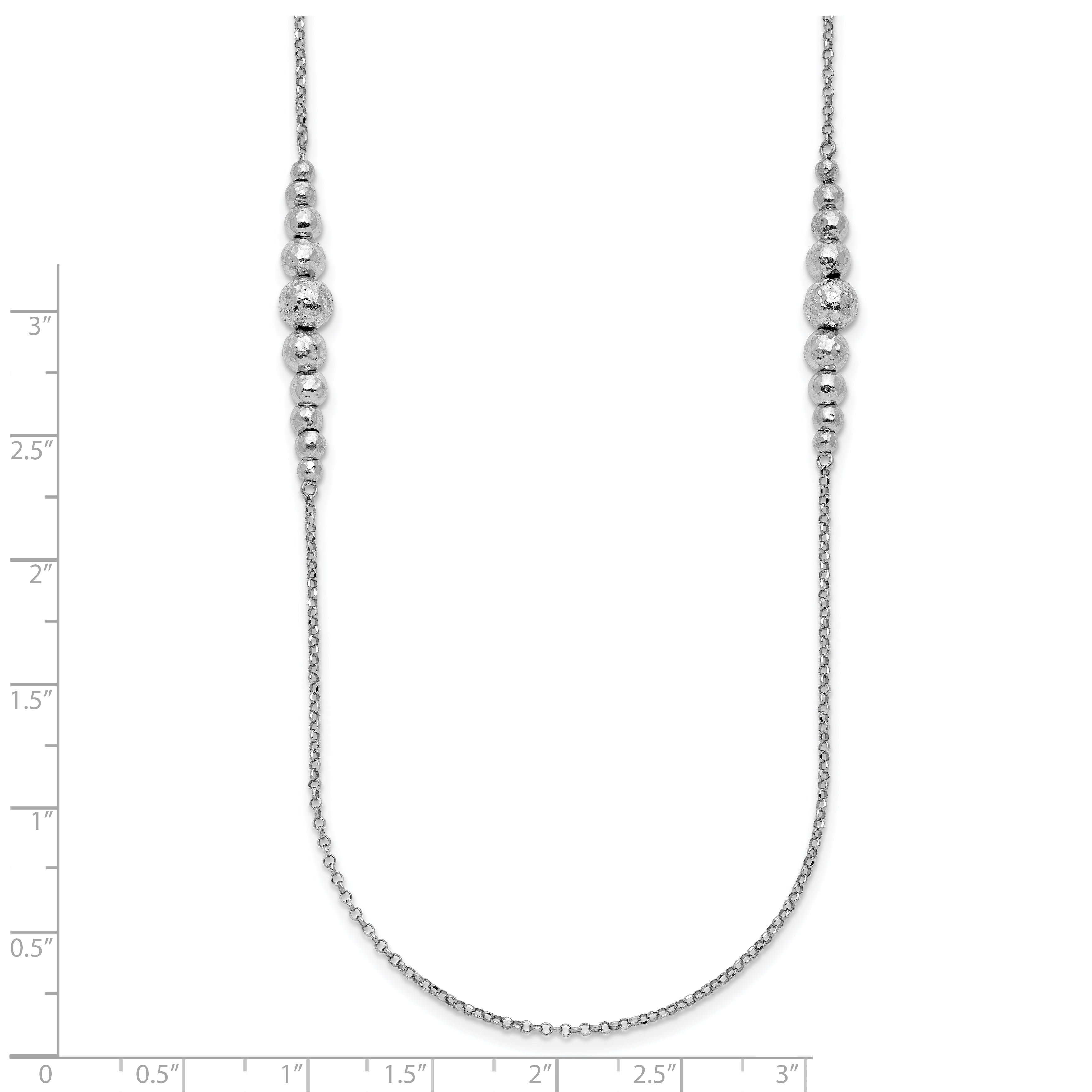 Sterling Silver Rhodium-plated Polished Hammered Bead Necklace