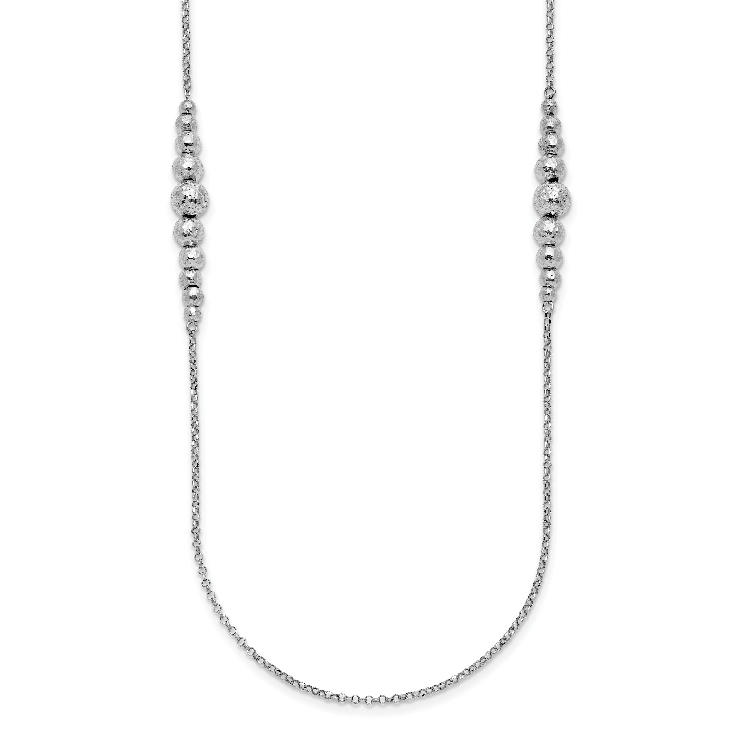 Sterling Silver Rhodium-plated Polished Hammered Bead Necklace