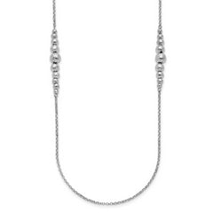 Sterling Silver Rhodium-plated Polished Hammered Bead Necklace