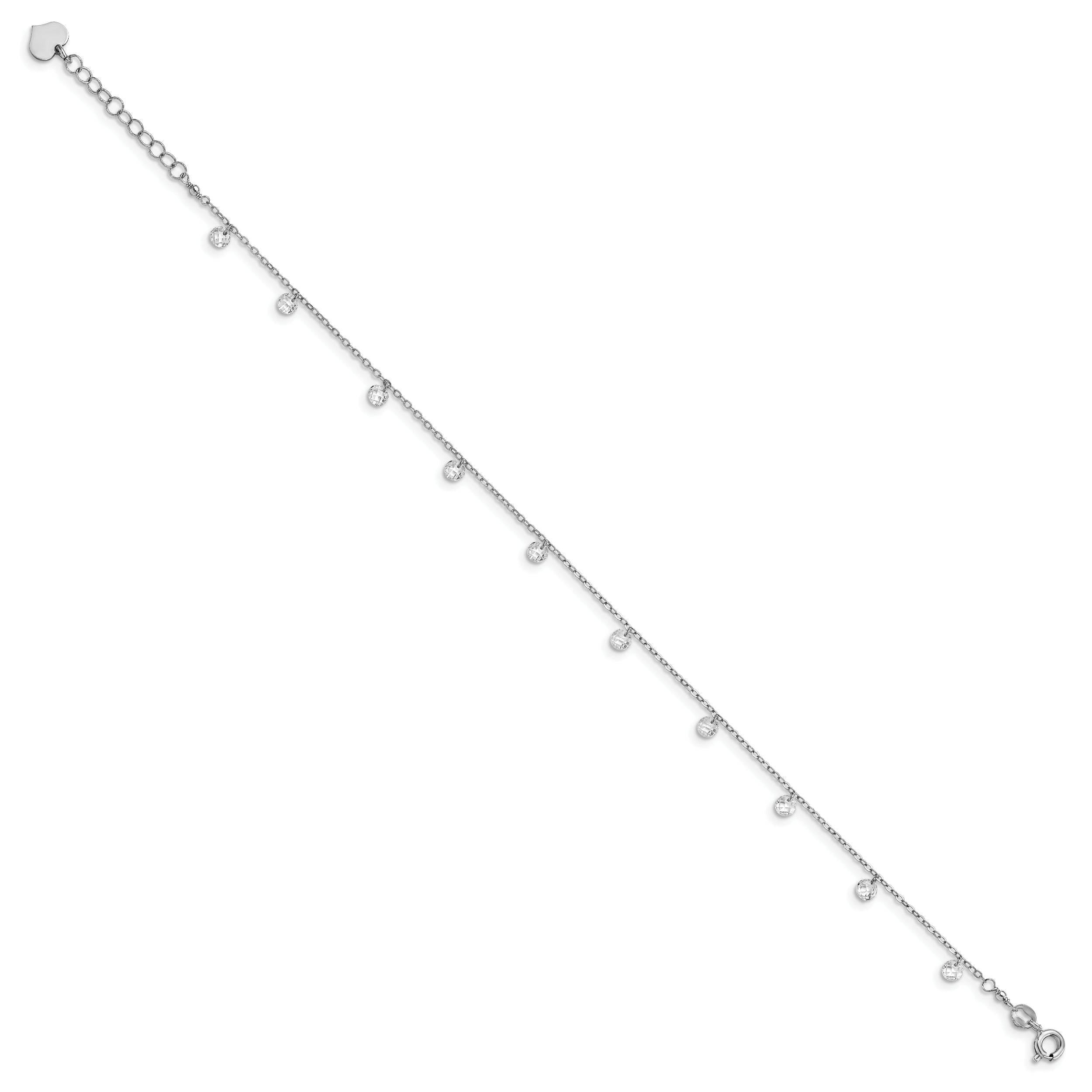 Sterling Silver Rhod-plated w/1.25 in ext. Crystal Anklet