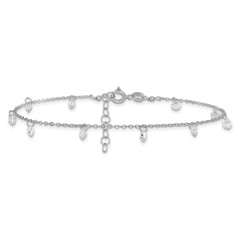 Sterling Silver Rhod-plated w/1.25 in ext. Crystal Anklet