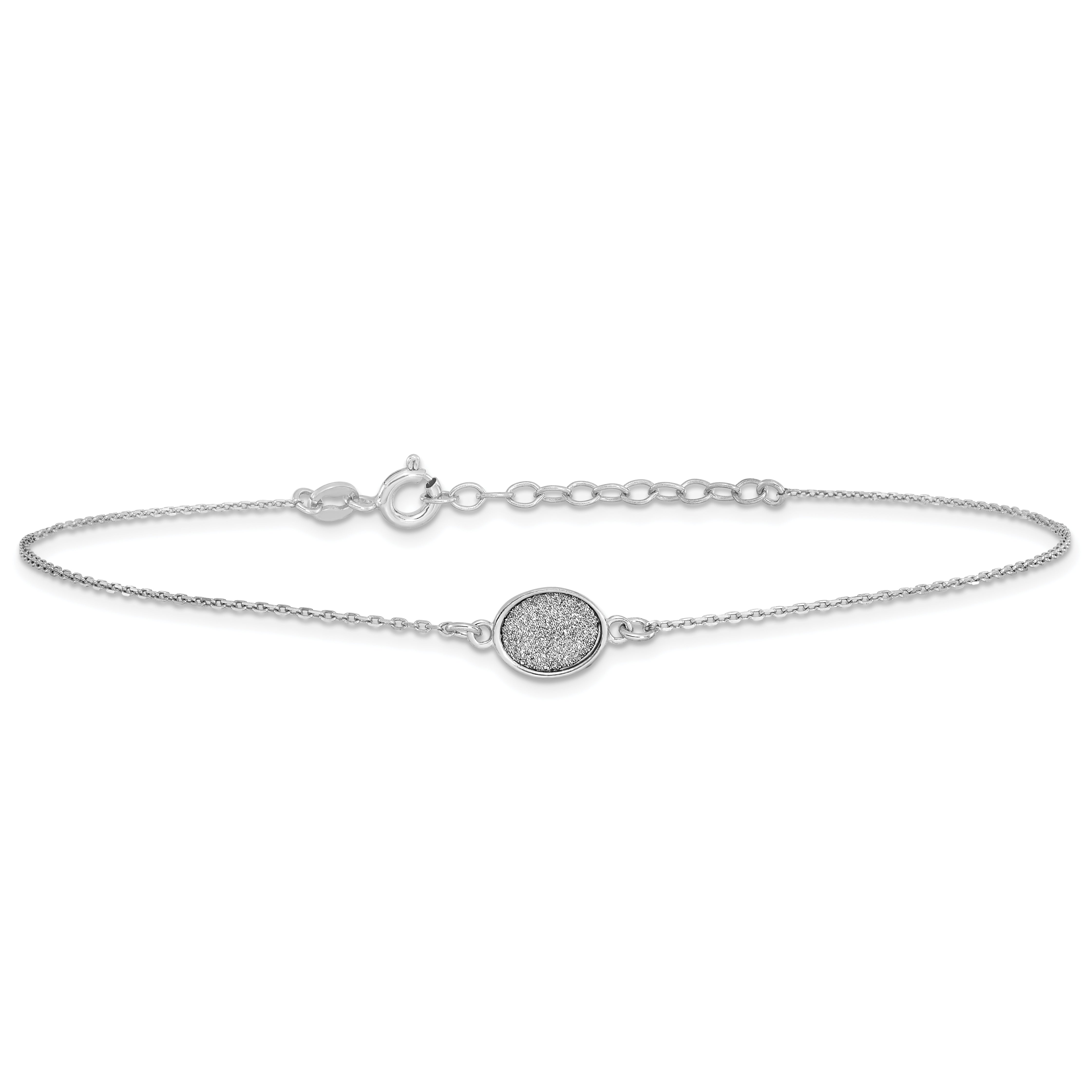 Sterling Silver Rhodium-plated Glitter-infused w/ 1in ext. Anklet