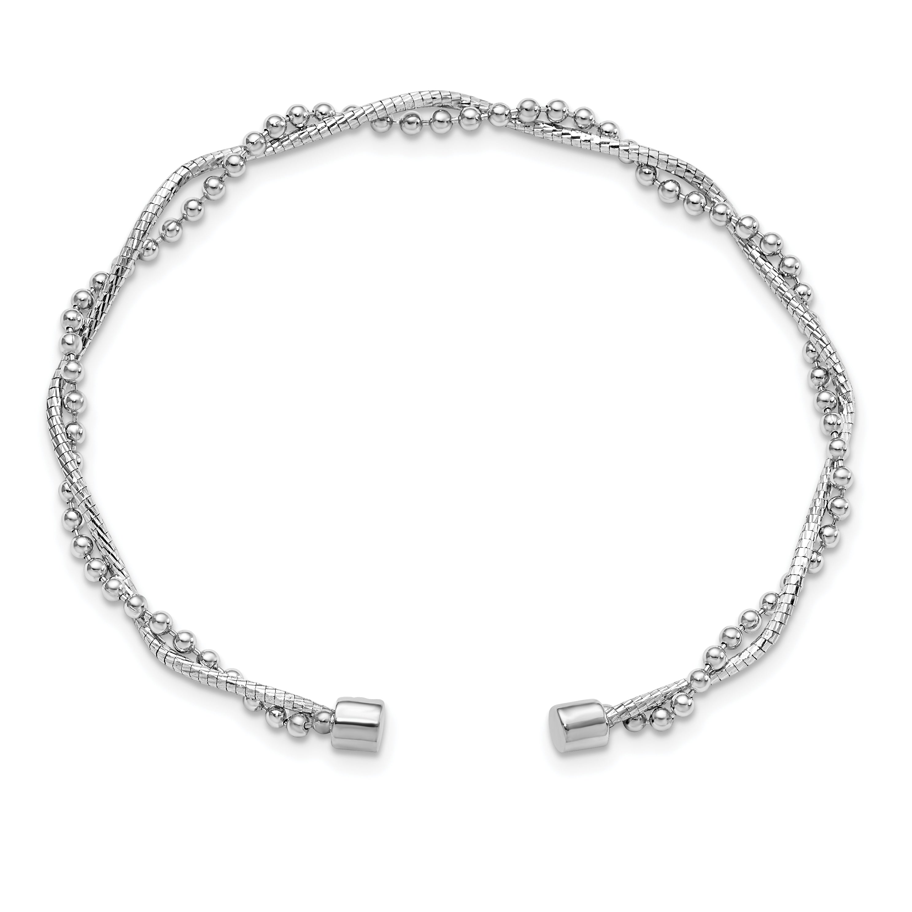 Sterling Silver Rhodium-plated Beaded Cuff Bangle