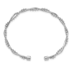 Sterling Silver Rhodium-plated Beaded Cuff Bangle