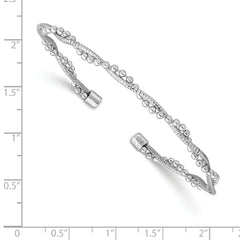 Sterling Silver Rhodium-plated Beaded Cuff Bangle