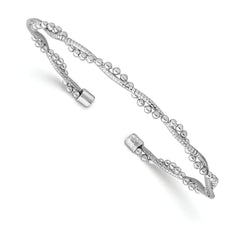 Sterling Silver Rhodium-plated Beaded Cuff Bangle