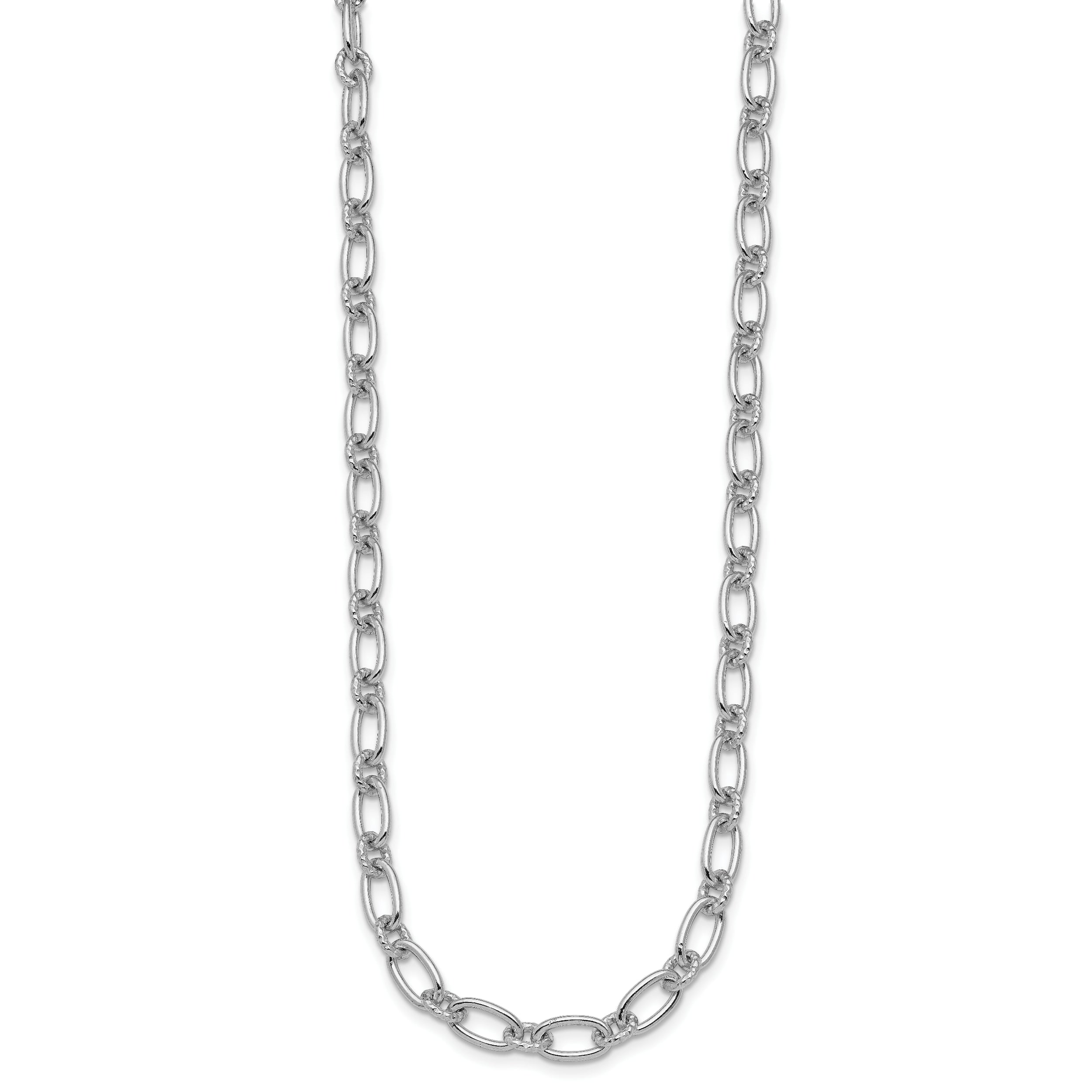 Sterling Silver Rhod-plated Textured Fancy Link Necklace