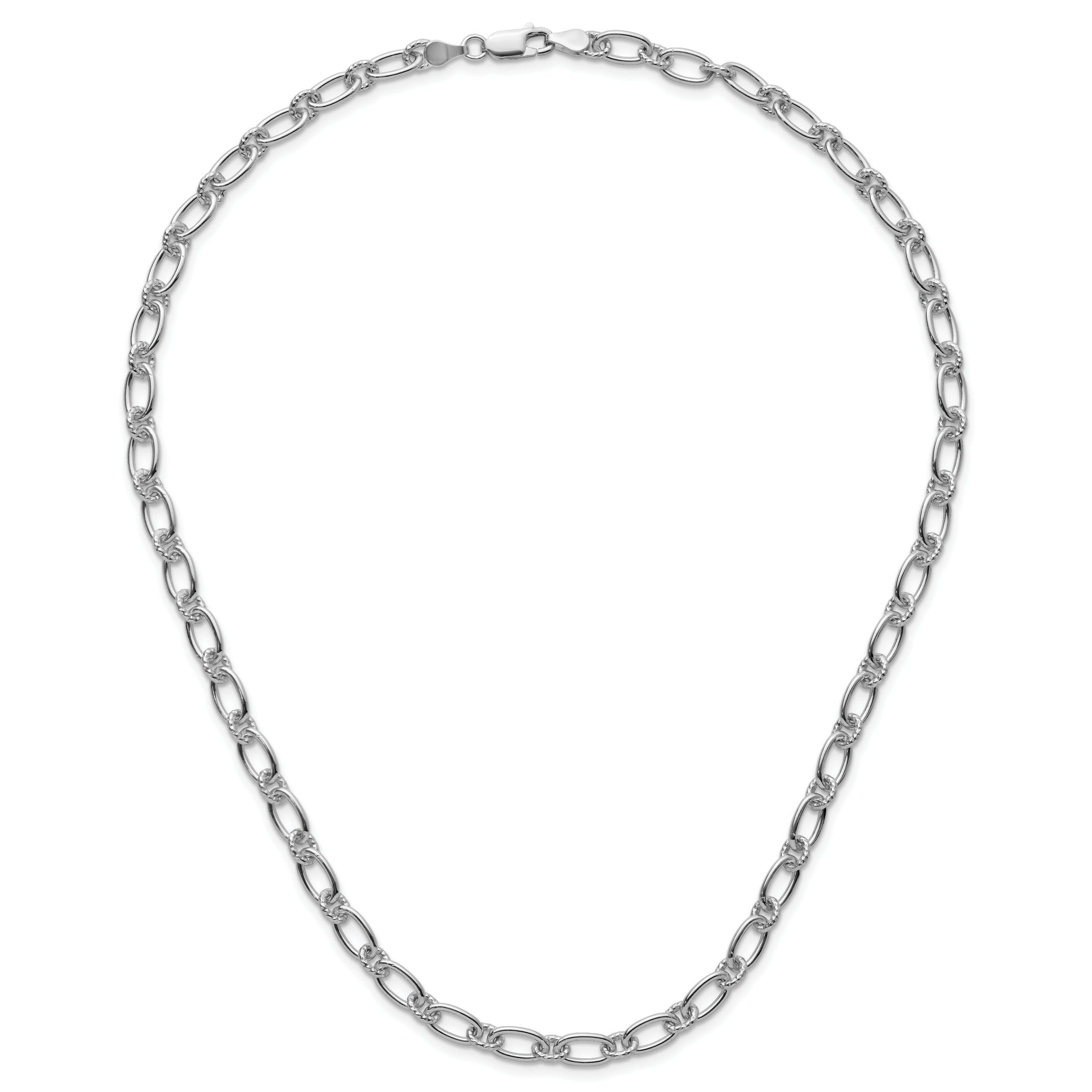 Sterling Silver Rhod-plated Textured Fancy Link Necklace