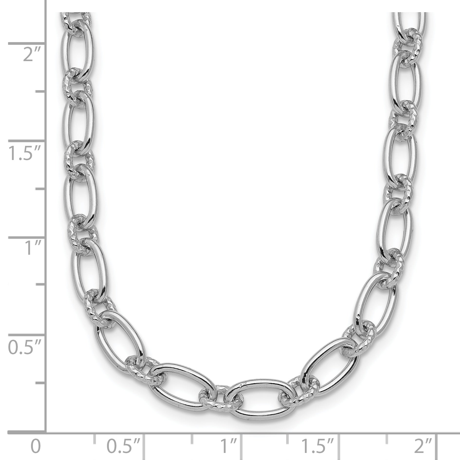 Sterling Silver Rhod-plated Textured Fancy Link Necklace