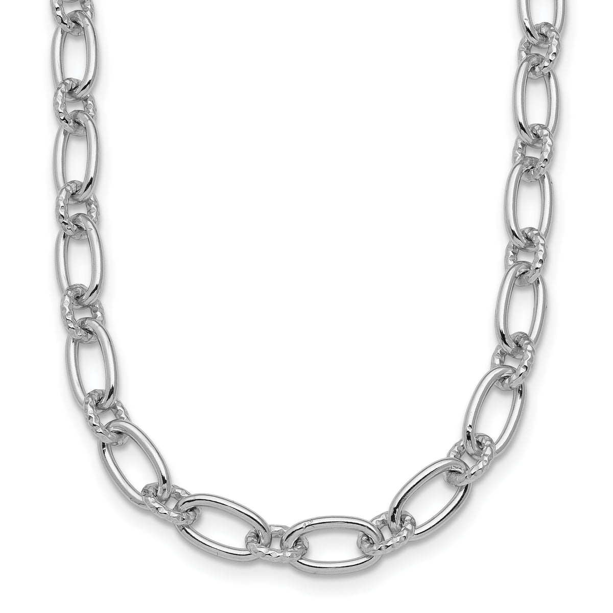 Sterling Silver Rhod-plated Textured Fancy Link Necklace