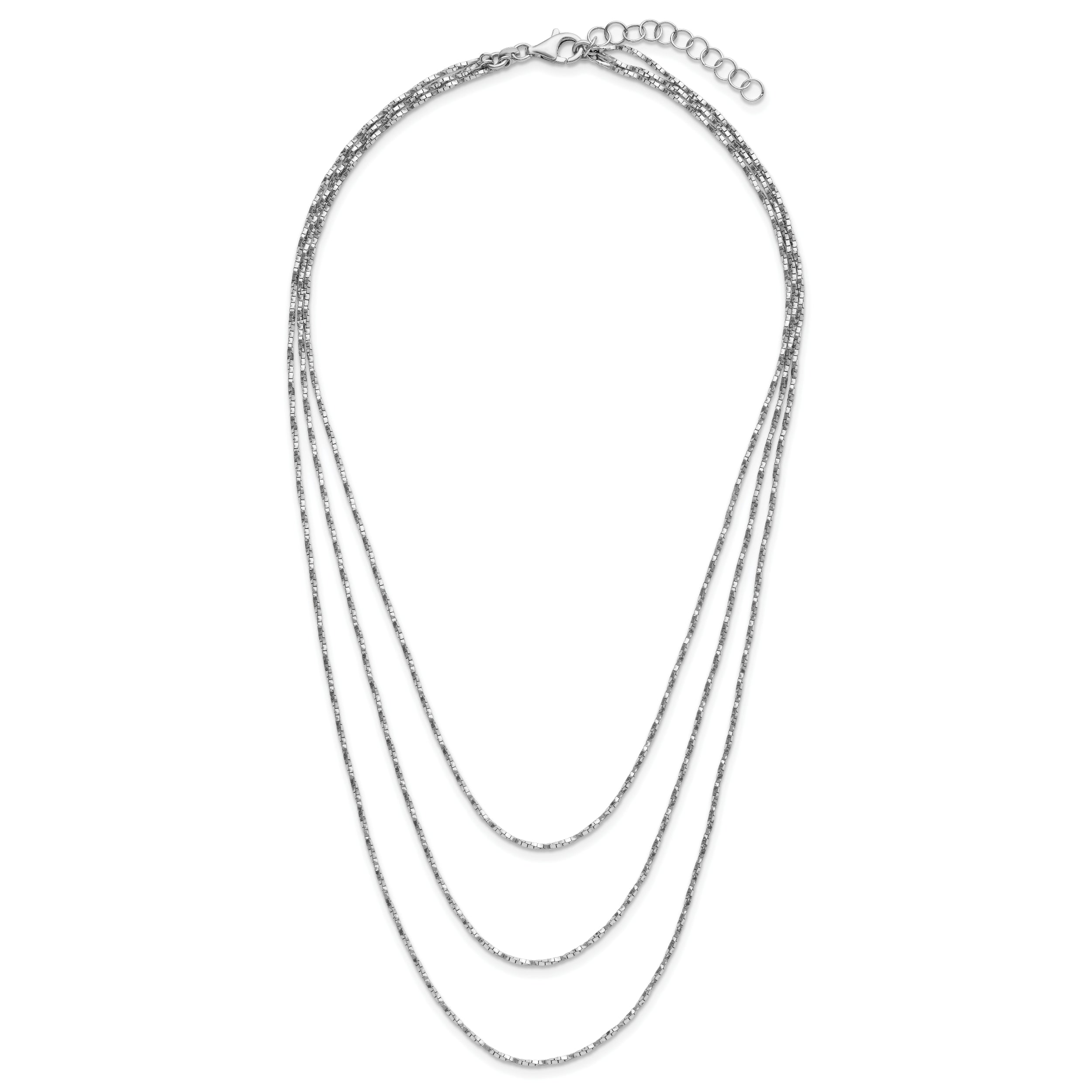 Sterling Silver Rh-pl Multi-layer Twisted Box w/2 in ext. Necklace