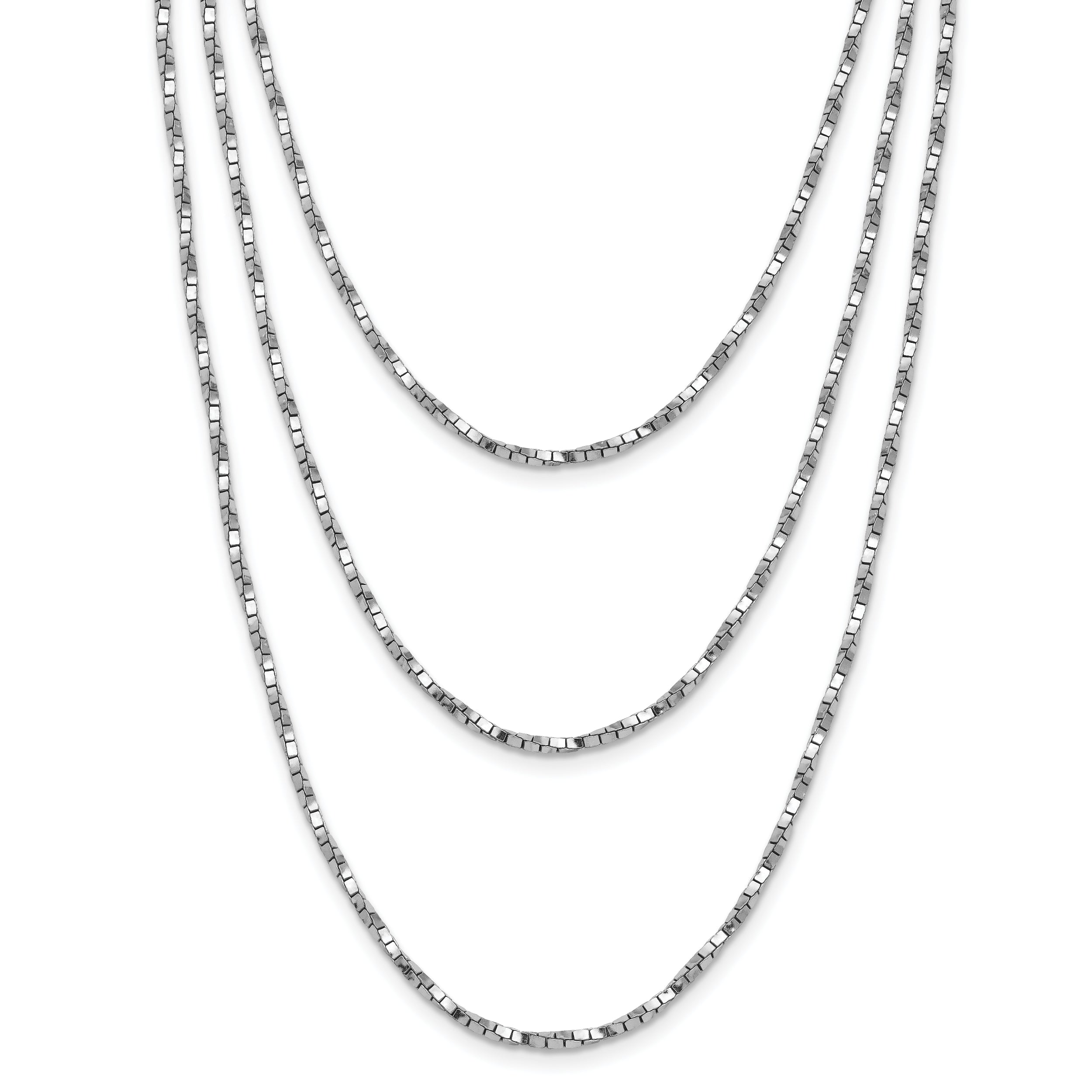 Sterling Silver Rh-pl Multi-layer Twisted Box w/2 in ext. Necklace