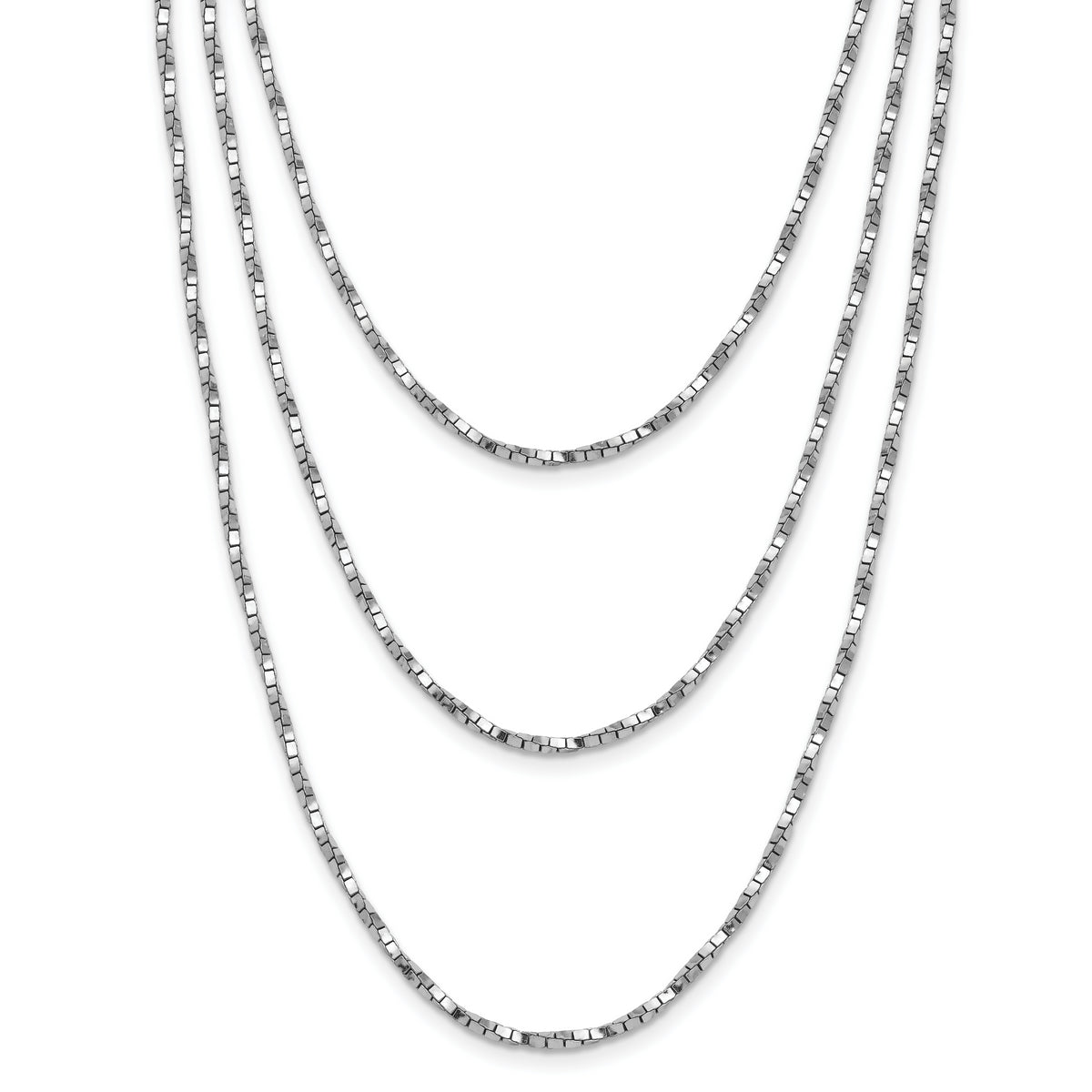 Sterling Silver Rh-pl Multi-layer Twisted Box w/2 in ext. Necklace