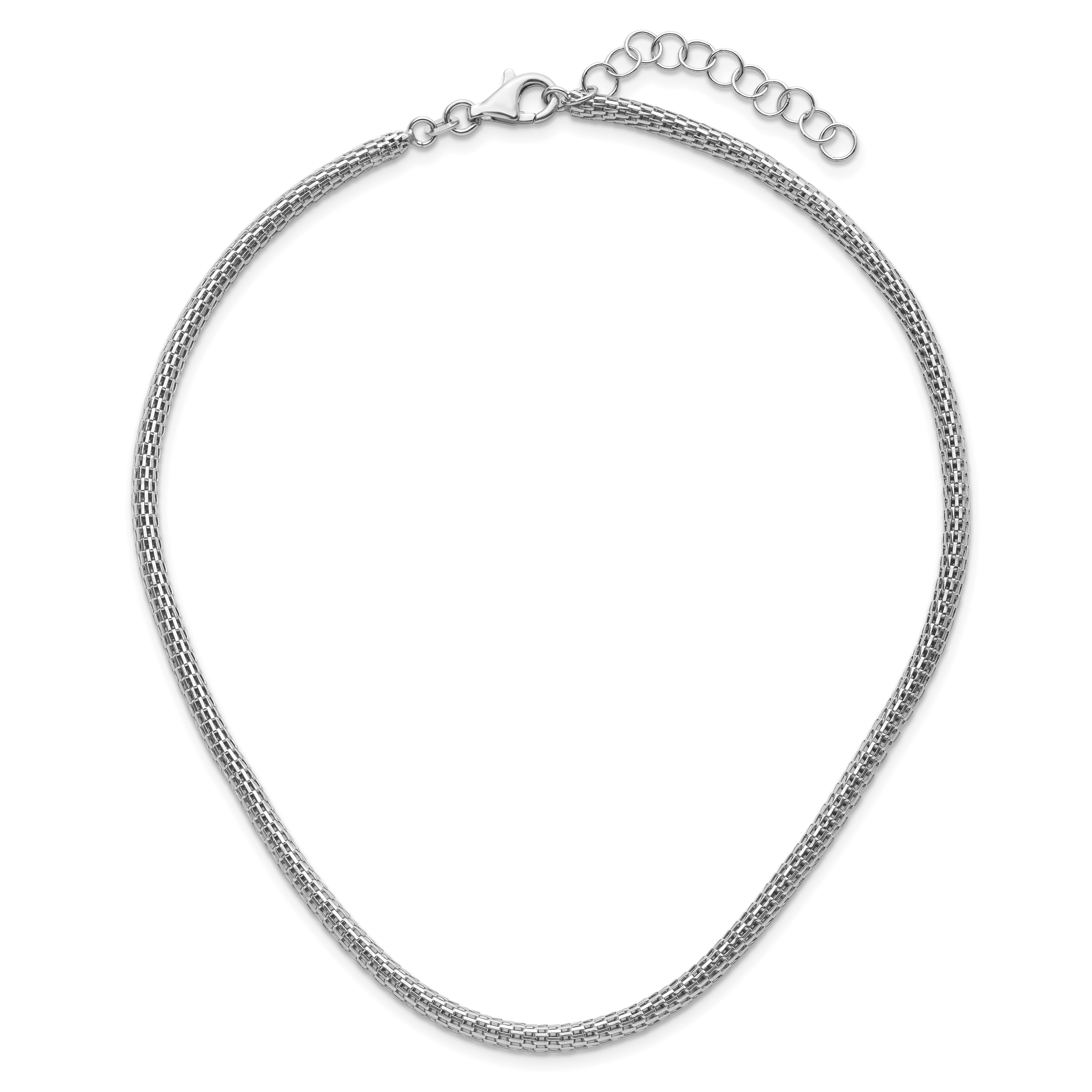 Sterling Silver Rhodium-plated w/ 2in ext Choker Necklace