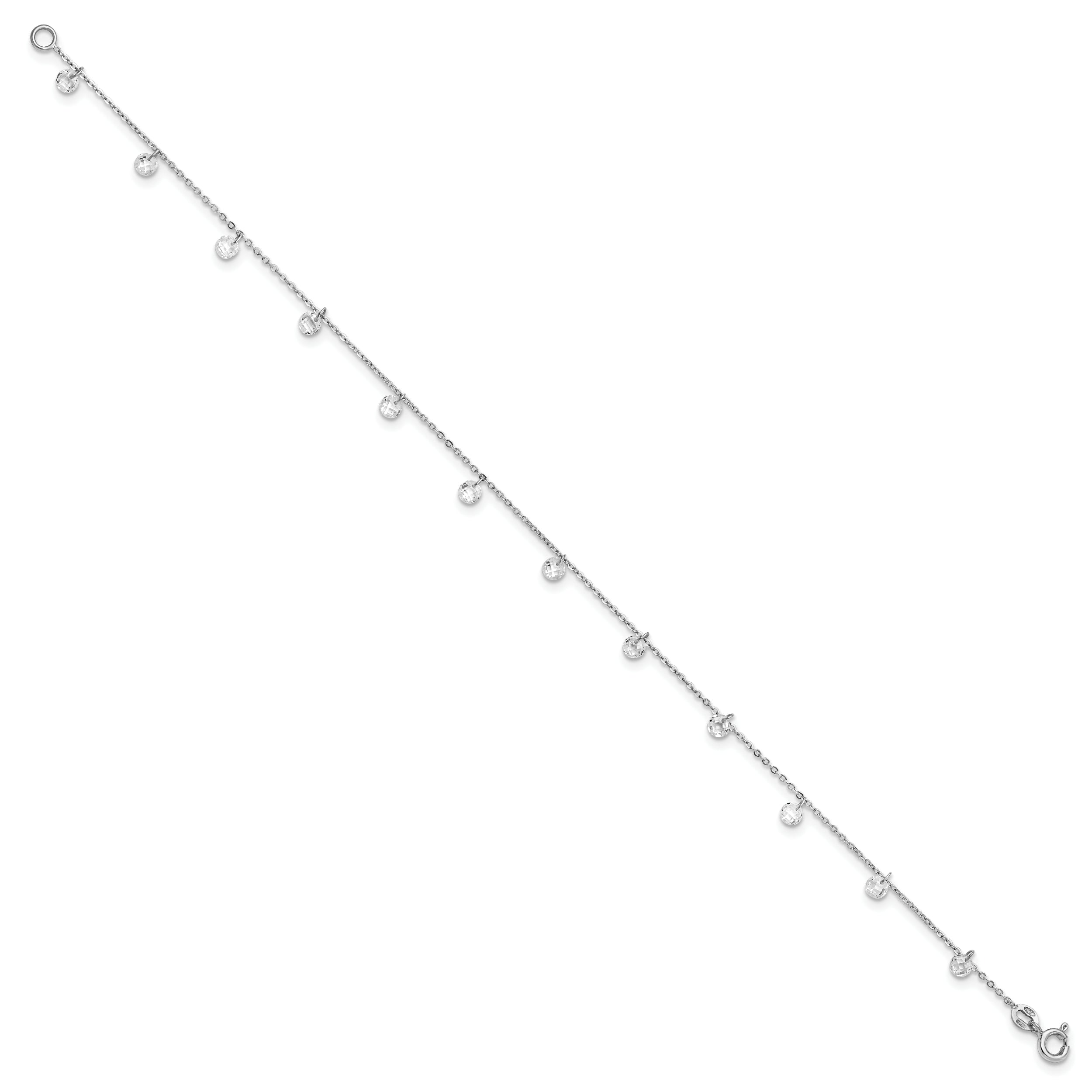 Sterling Silver Rhodium-plated CZ Anklet