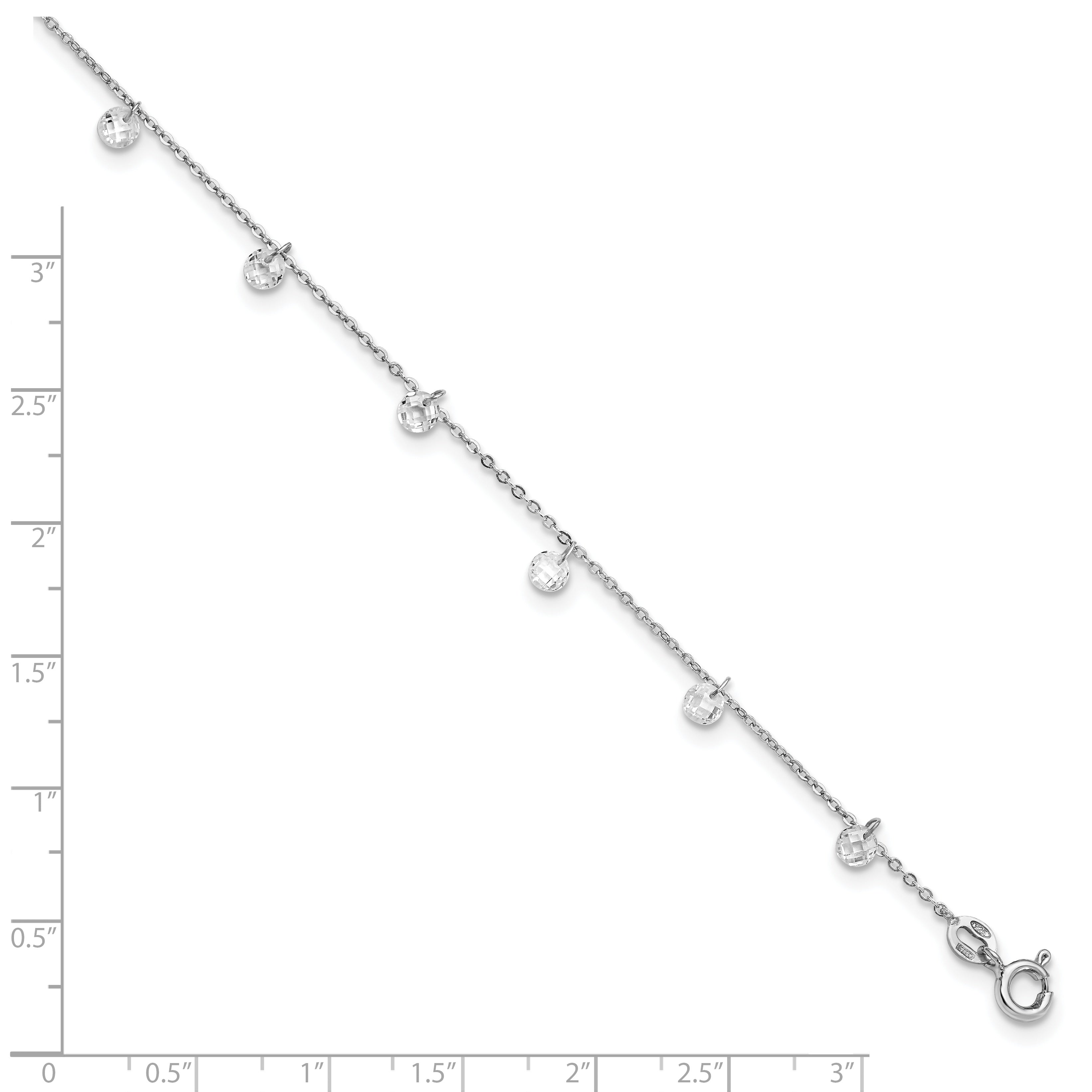 Sterling Silver Rhodium-plated CZ Anklet