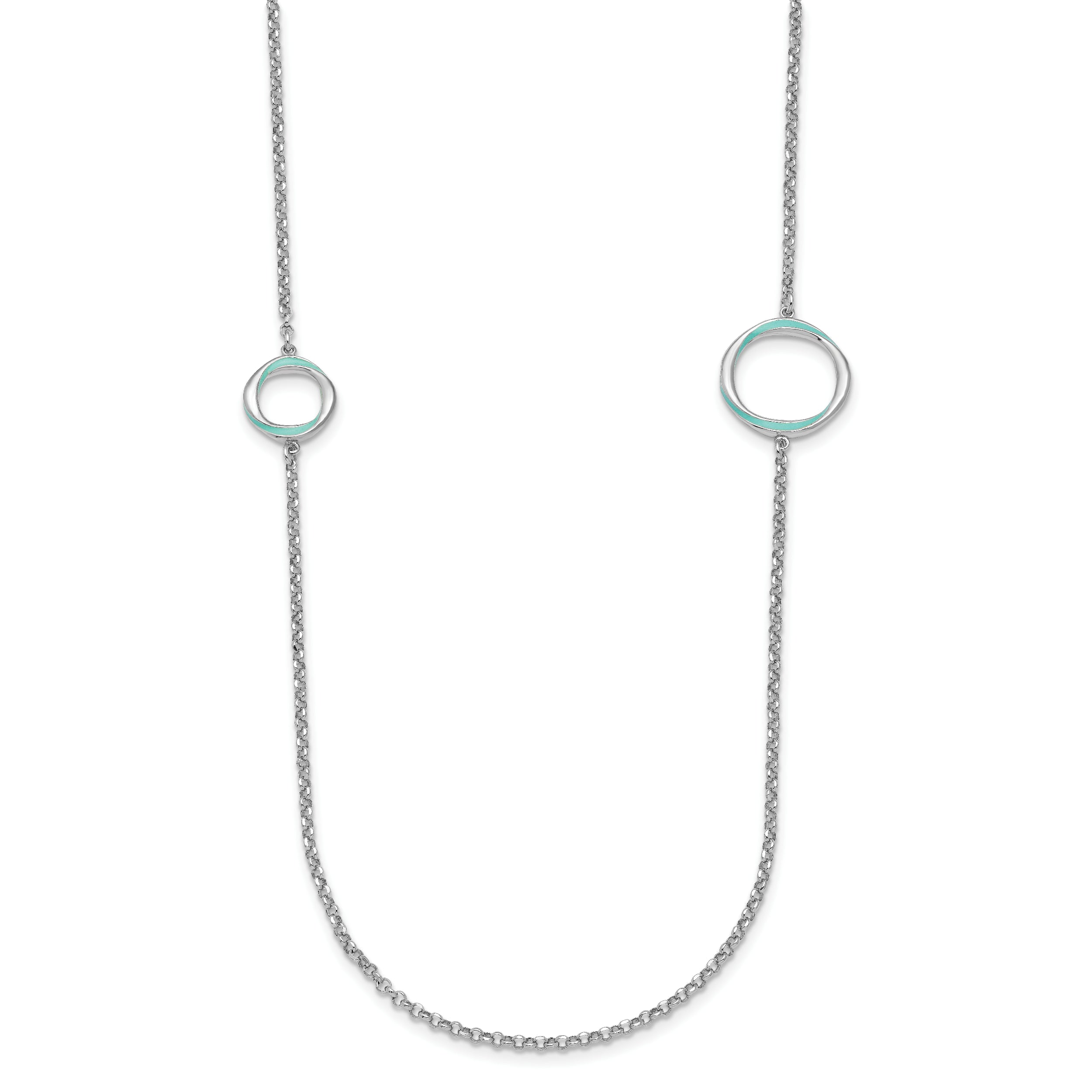 Sterling Silver Rhodium-plated Aqua Enameled Necklace