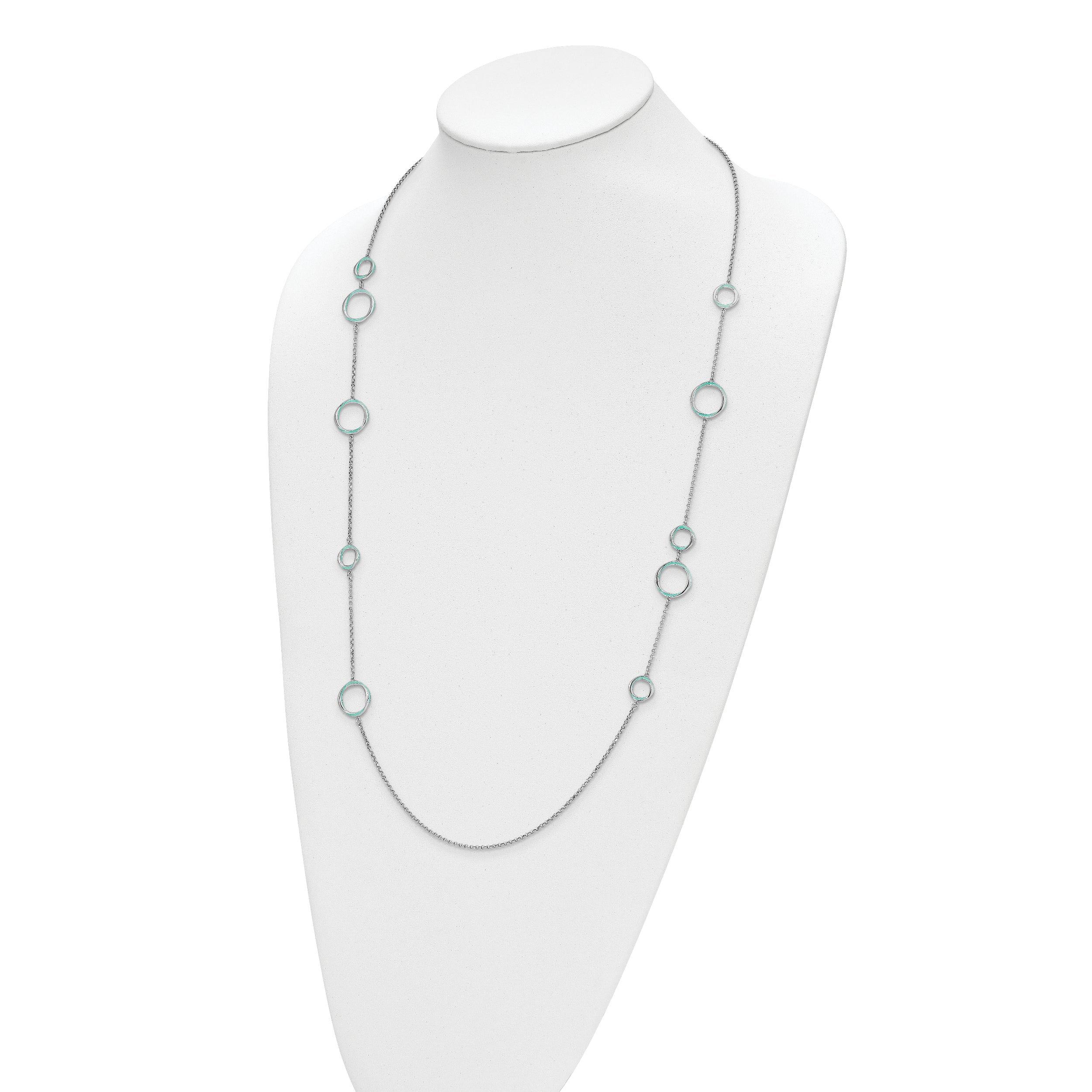 Sterling Silver Rhodium-plated Aqua Enameled Necklace