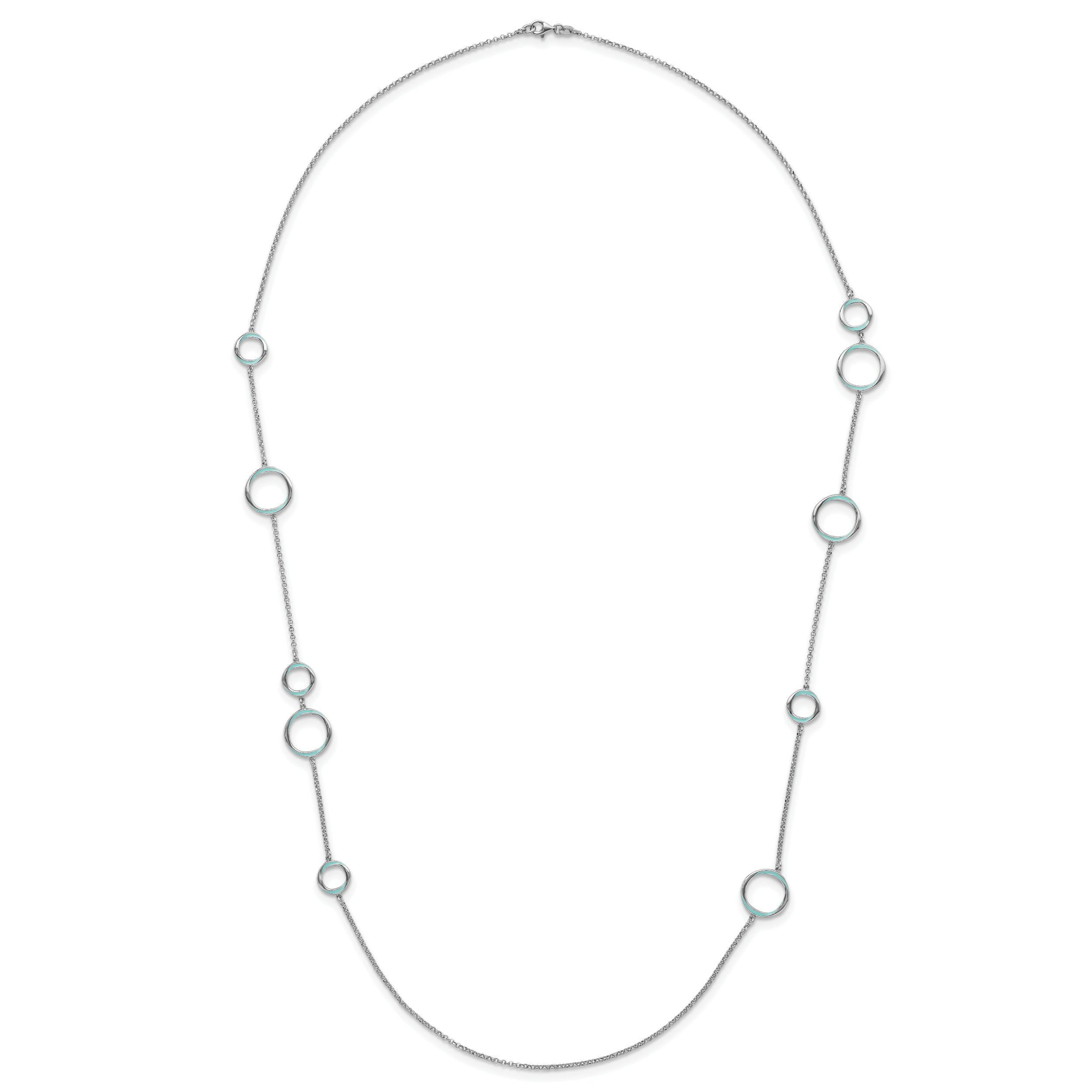 Sterling Silver Rhodium-plated Aqua Enameled Necklace