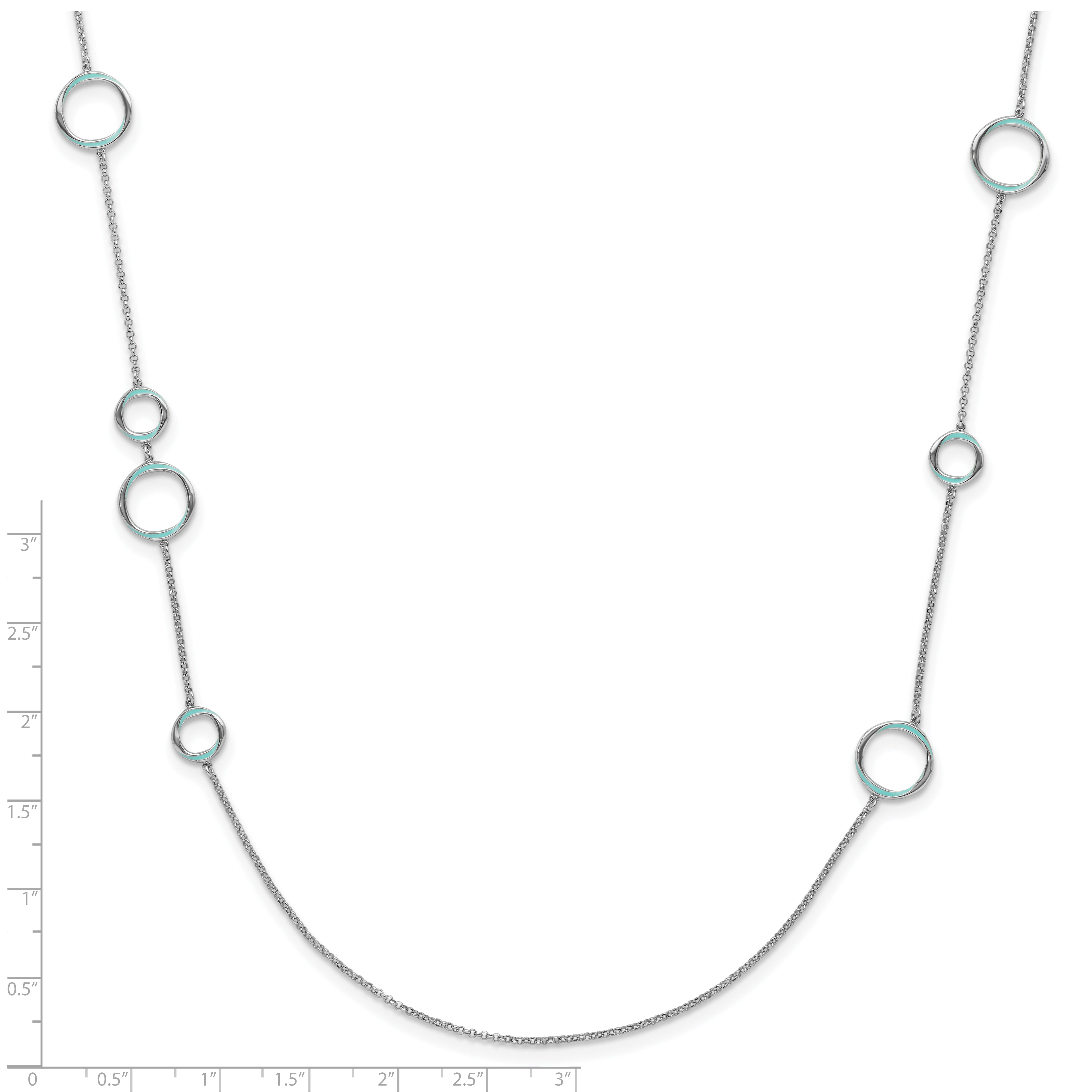 Sterling Silver Rhodium-plated Aqua Enameled Necklace