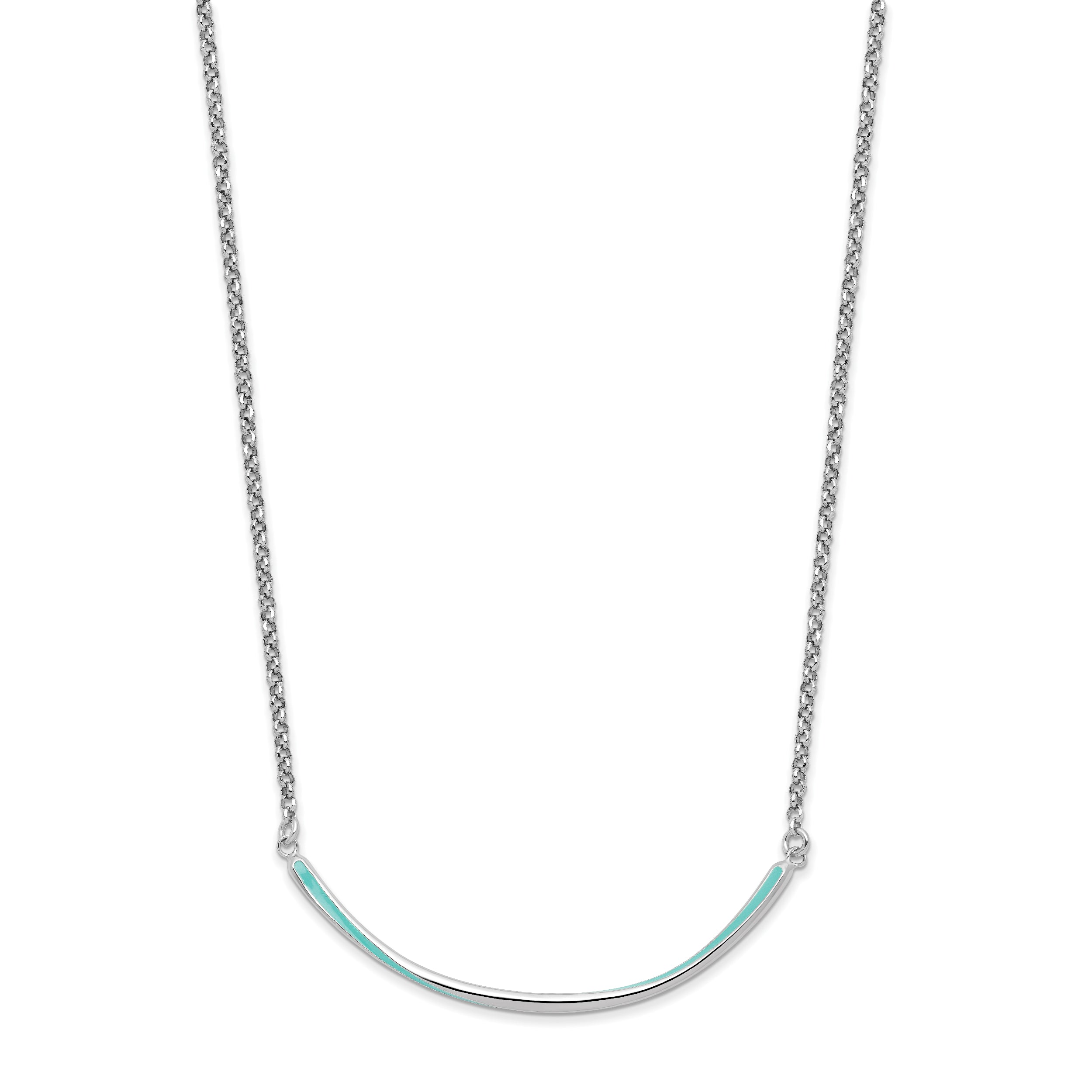 Sterling Silver Rhodium-pl Aqua Enameled w/1.5in ext. Necklace