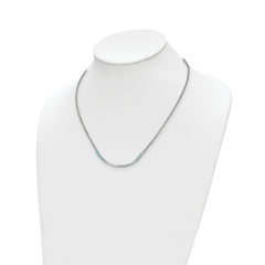 Sterling Silver Rhodium-pl Aqua Enameled w/1.5in ext. Necklace