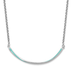 Sterling Silver Rhodium-pl Aqua Enameled w/1.5in ext. Necklace