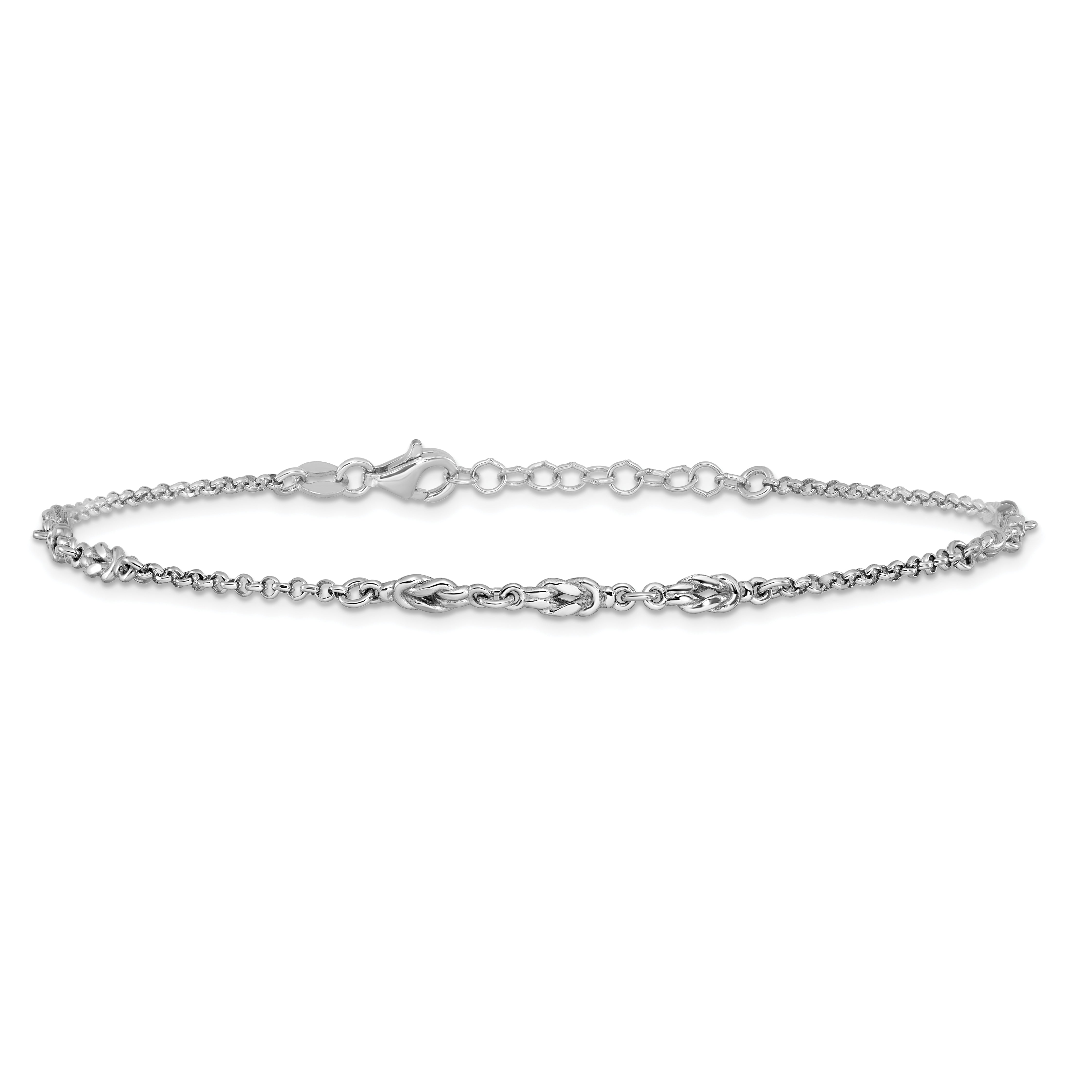 Sterling Silver Rhodium-plated w/ 1in ext Anklet