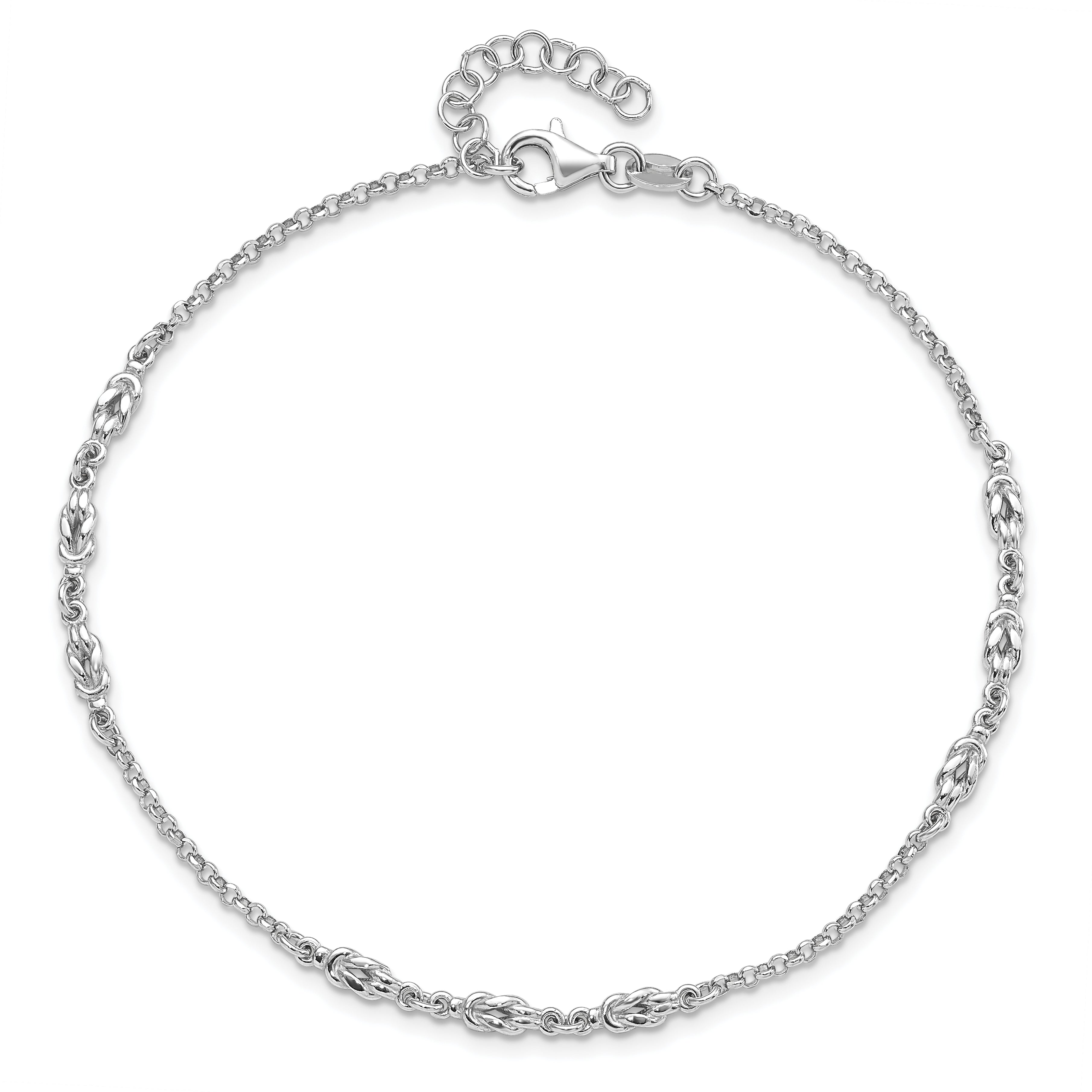 Sterling Silver Rhodium-plated w/ 1in ext Anklet