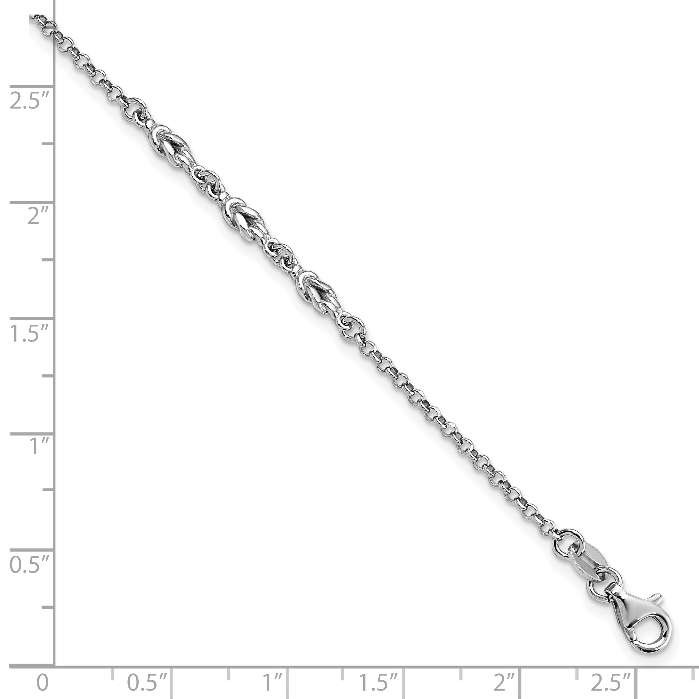 Sterling Silver Rhodium-plated w/ 1in ext Anklet