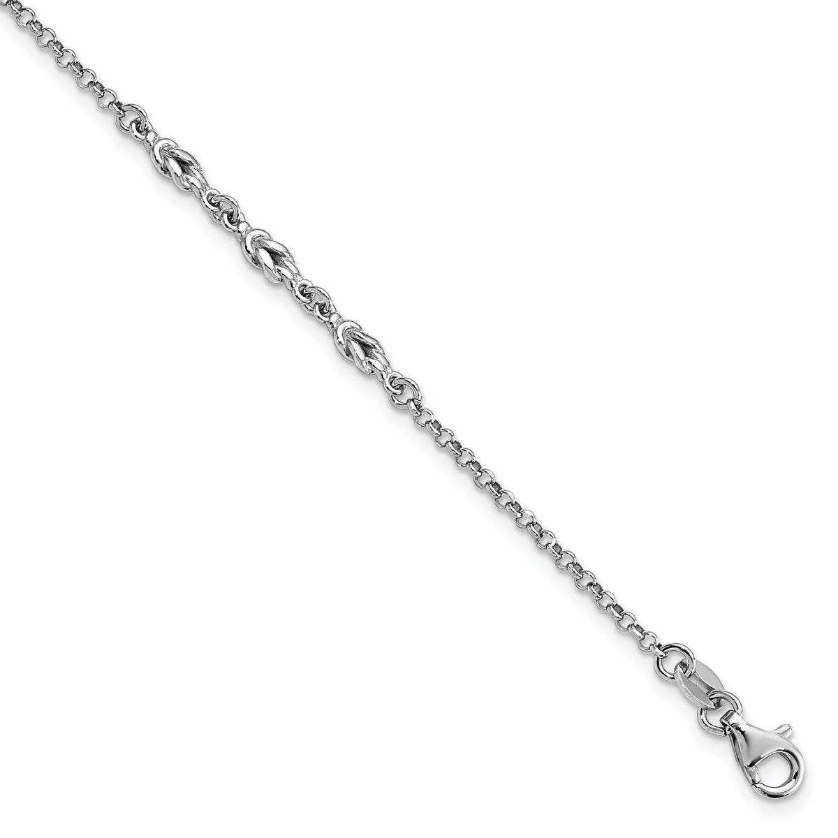 Sterling Silver Rhodium-plated w/ 1in ext Anklet