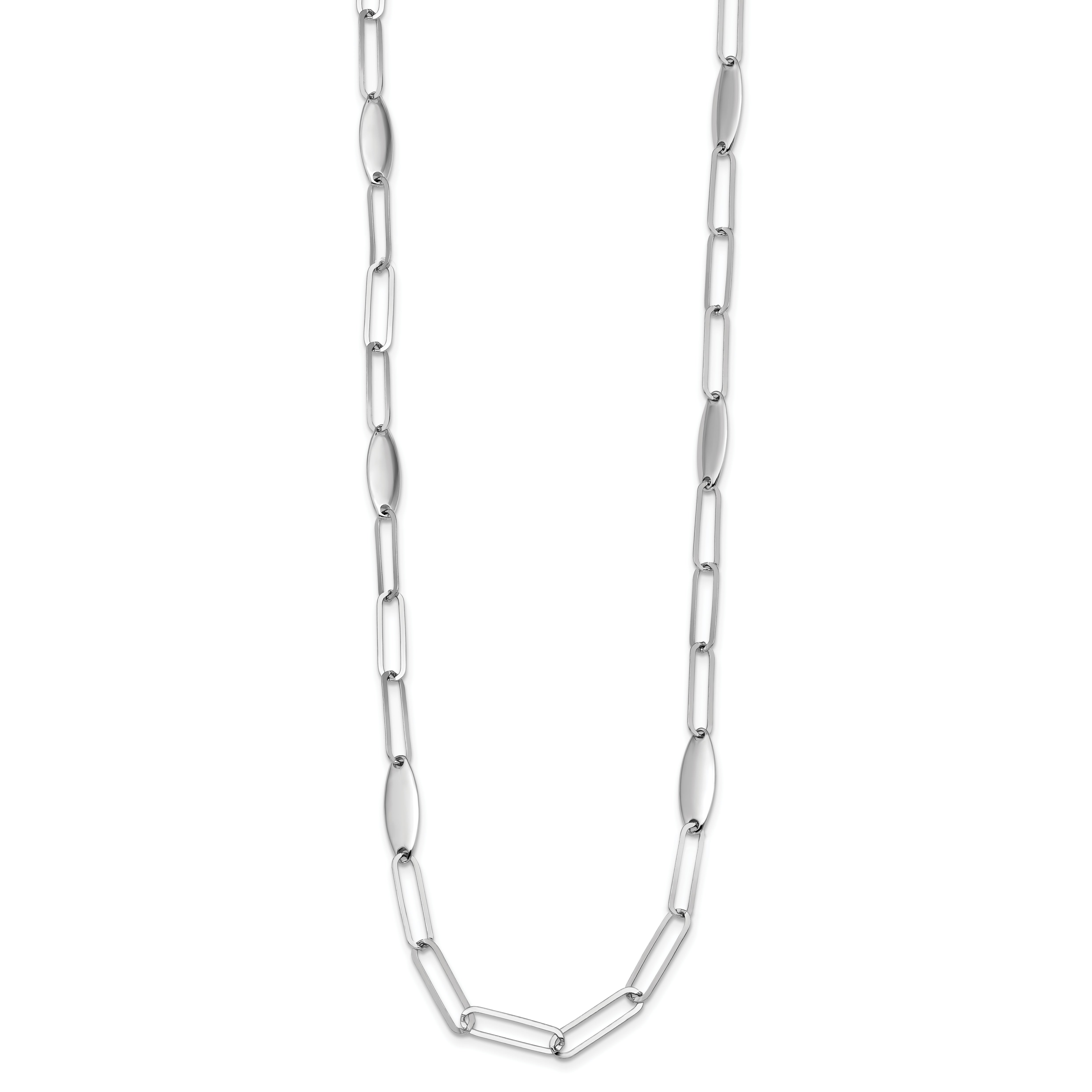 Sterling Silver Rhodium-plated Polished Flat Oval Link Necklace