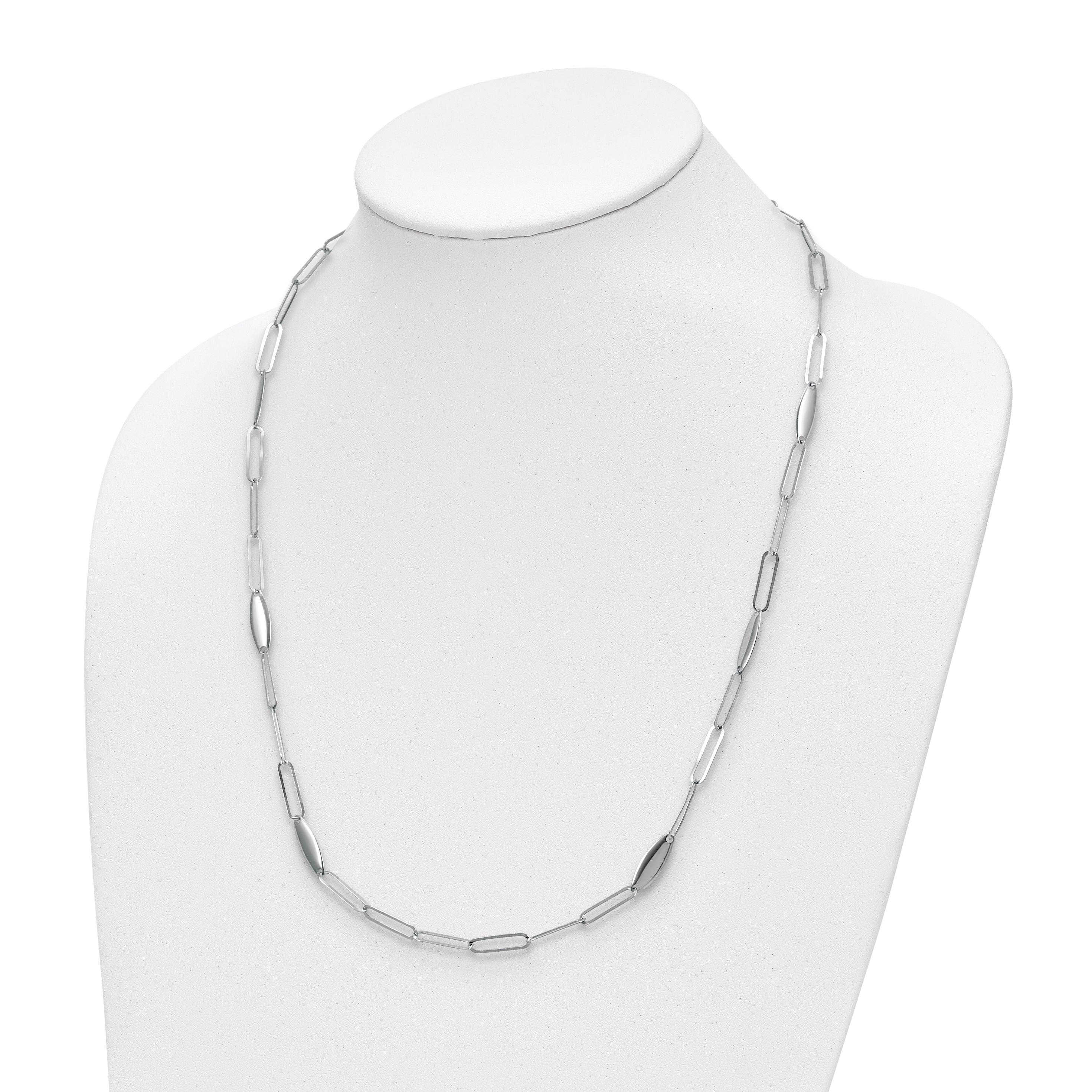 Sterling Silver Rhodium-plated Polished Flat Oval Link Necklace