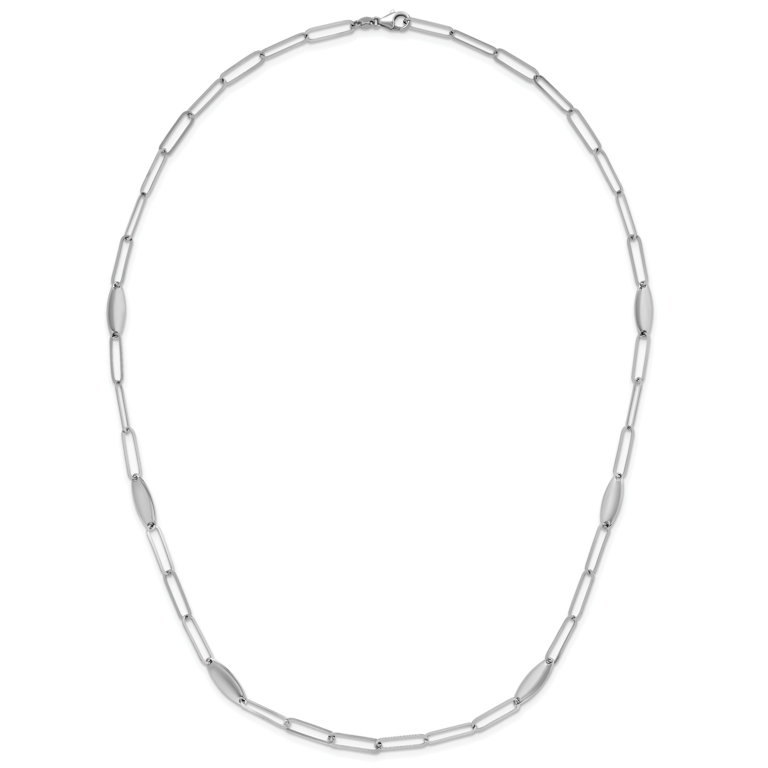 Sterling Silver Rhodium-plated Polished Flat Oval Link Necklace