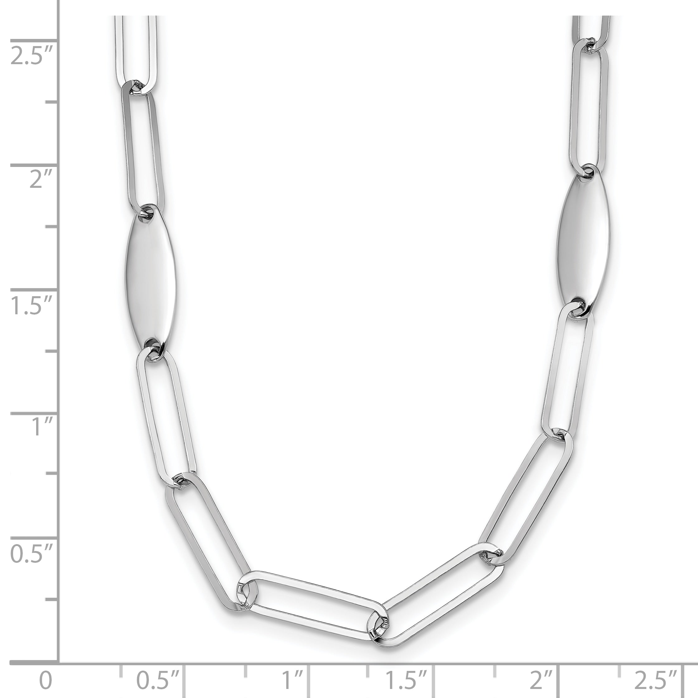 Sterling Silver Rhodium-plated Polished Flat Oval Link Necklace