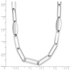 Sterling Silver Rhodium-plated Polished Flat Oval Link Necklace