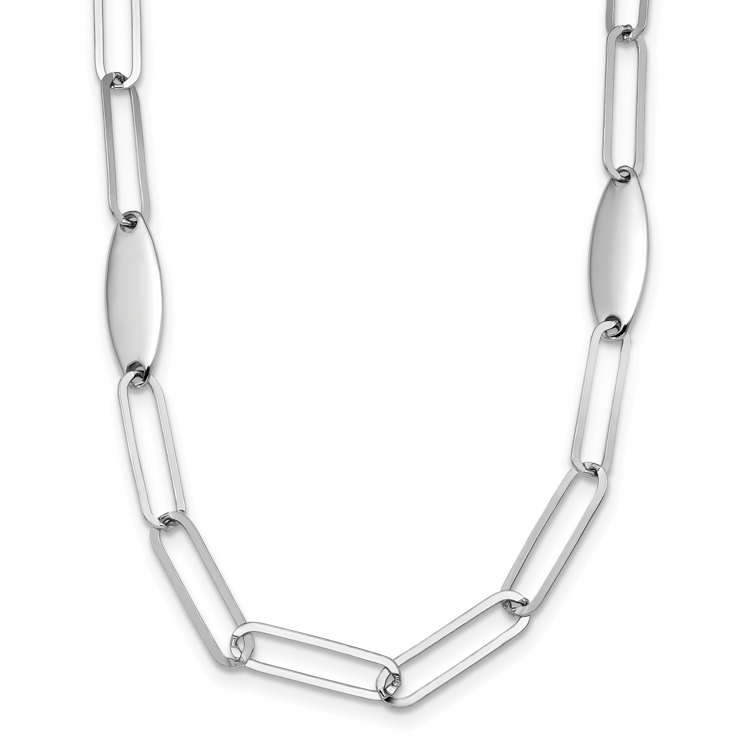 Sterling Silver Rhodium-plated Polished Flat Oval Link Necklace