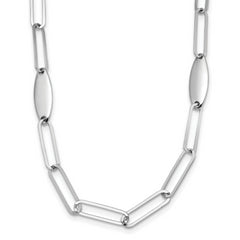 Sterling Silver Rhodium-plated Polished Flat Oval Link Necklace