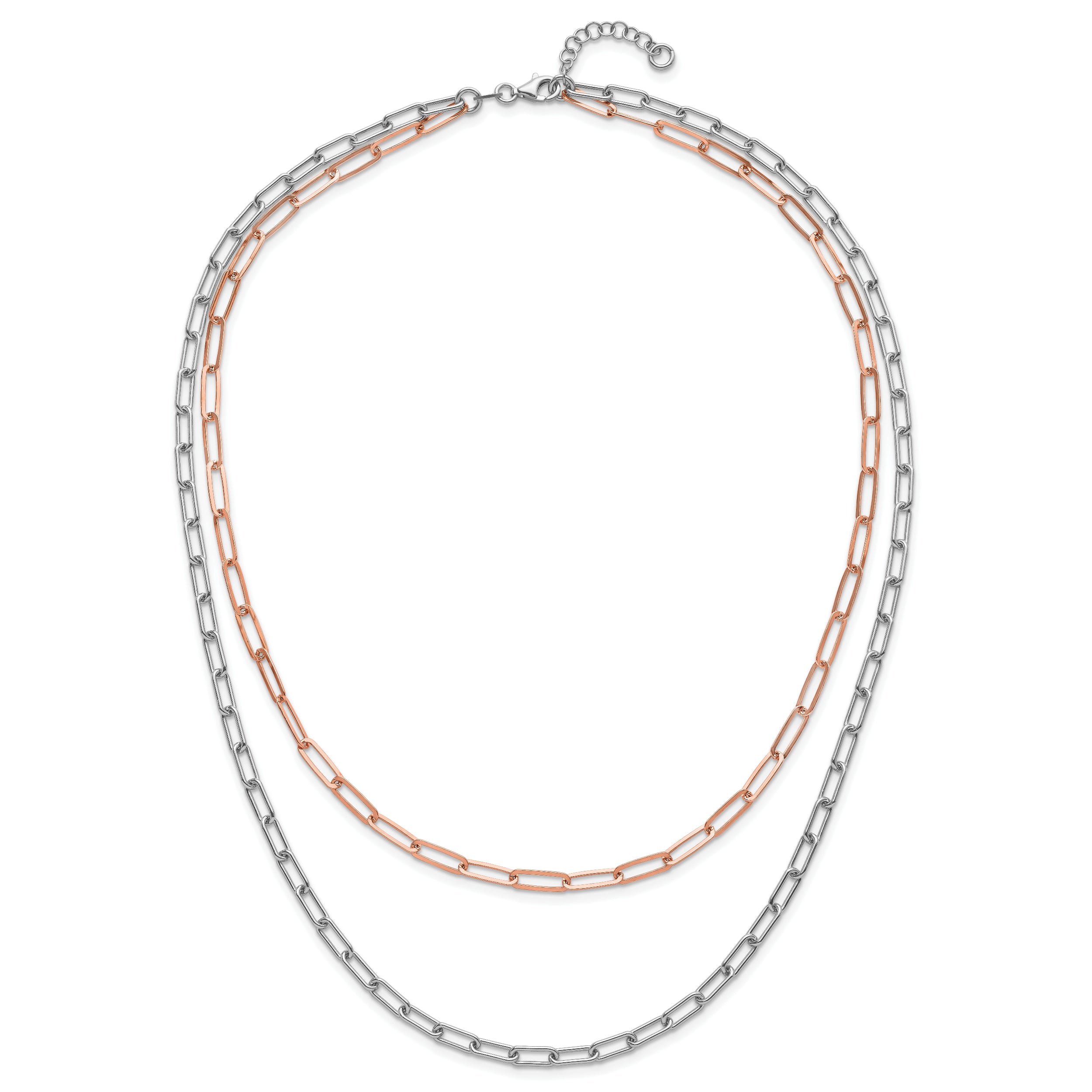 Sterling Silver Rh-p Rose-tone 2-strand with 1.25in ext. Necklace