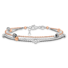 Sterling Silver Ruthenium & Rose Gold-plated D/C Bracelet