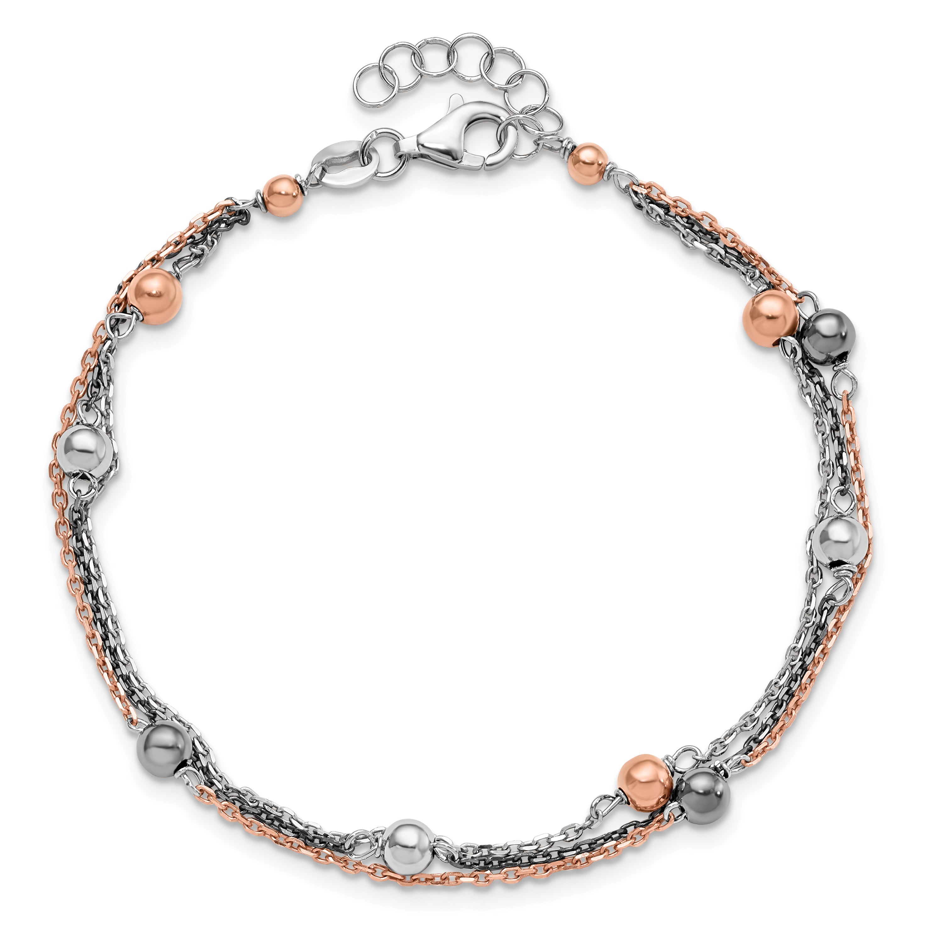 Sterling Silver Ruthenium & Rose Gold-plated D/C Bracelet