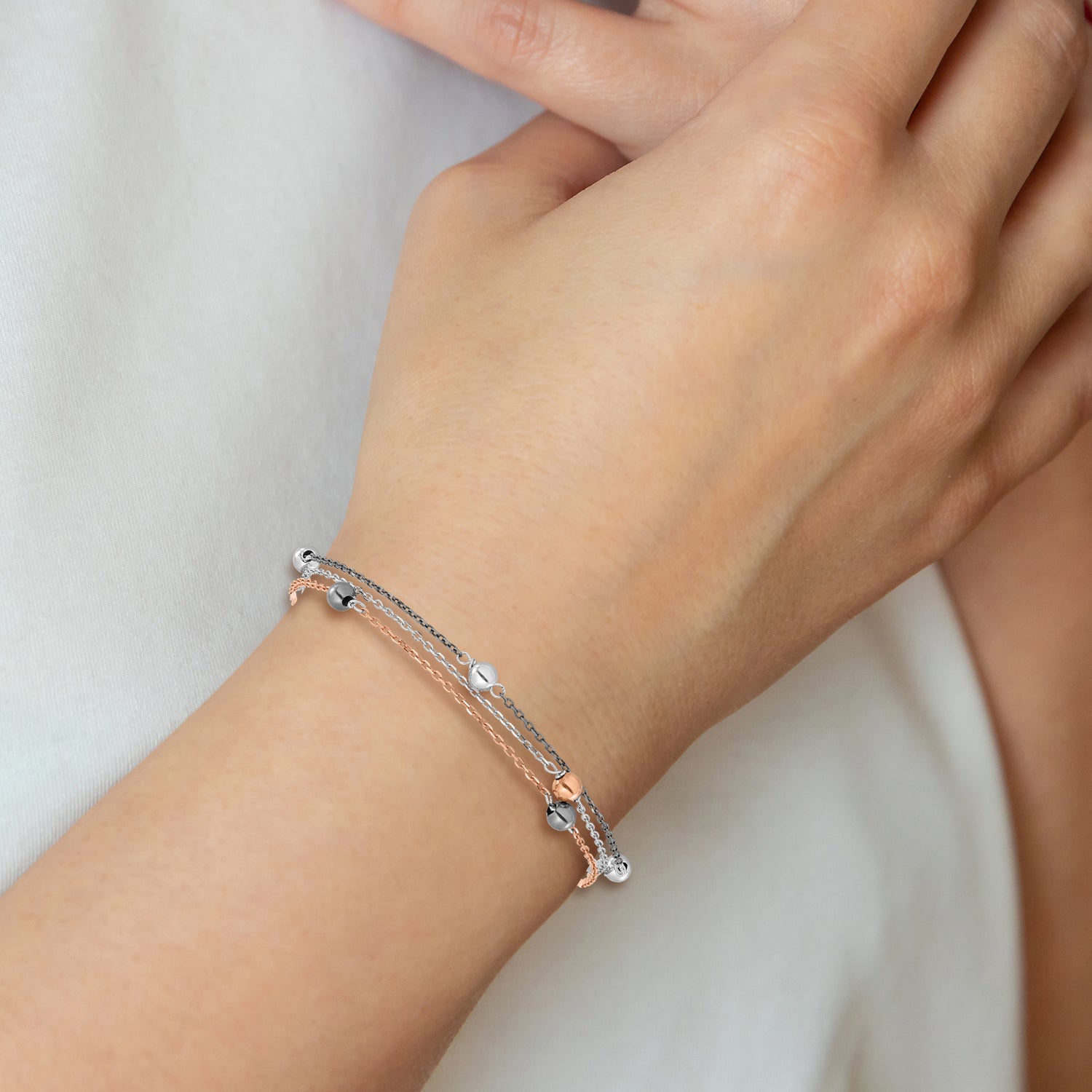 Sterling Silver Ruthenium & Rose Gold-plated D/C Bracelet