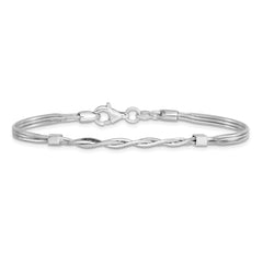 Sterling Silver RH-pl Polished Multi-strand Braided Bracelet