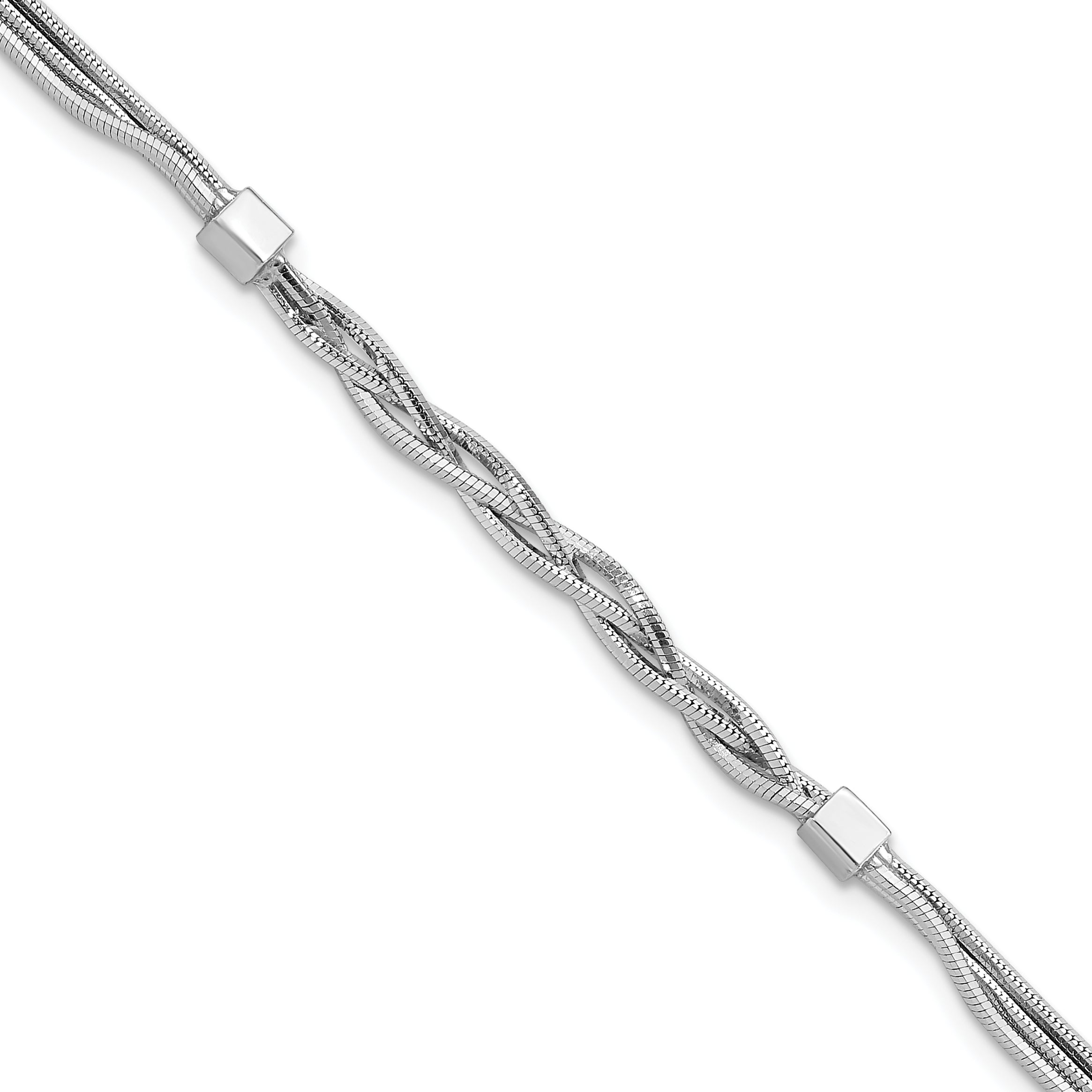 Sterling Silver RH-pl Polished Multi-strand Braided Bracelet