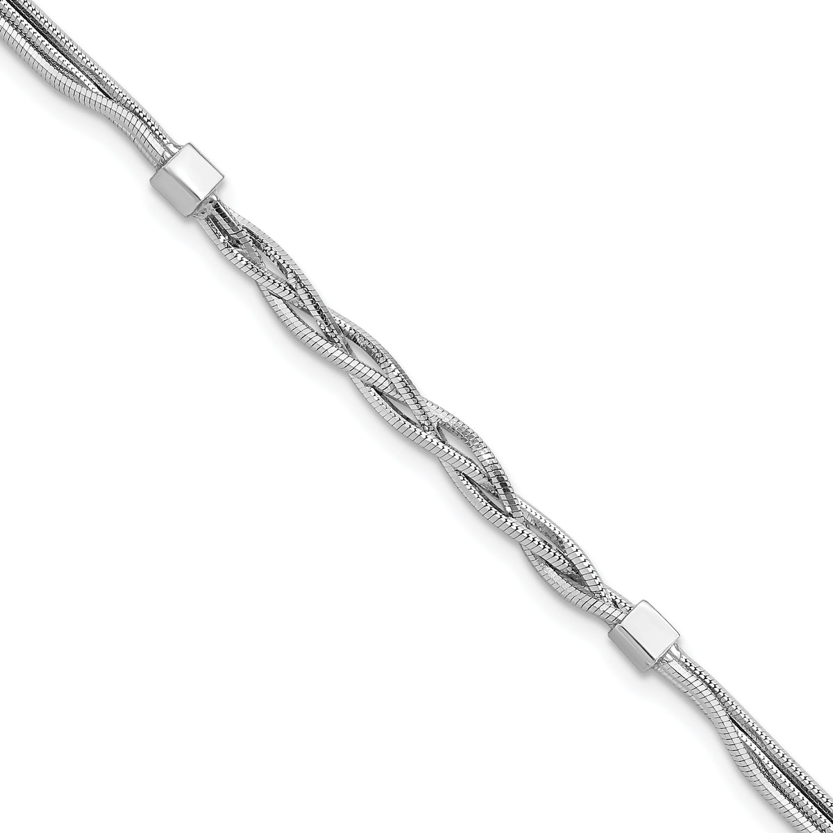 Sterling Silver RH-pl Polished Multi-strand Braided Bracelet