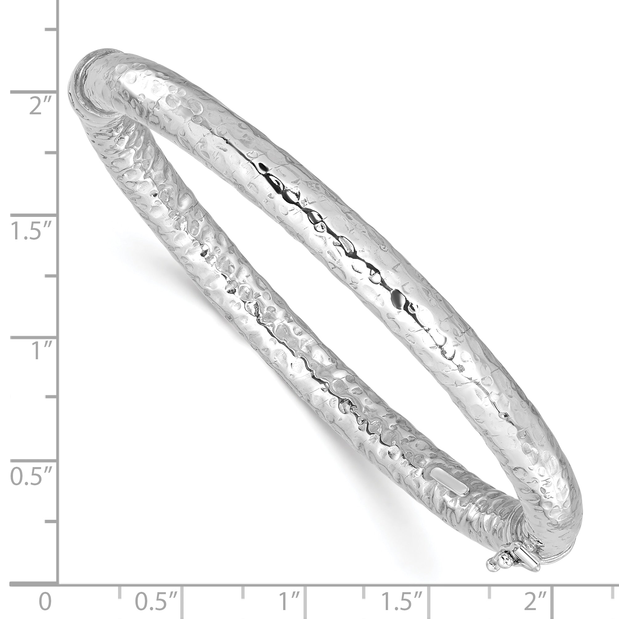 Sterling Silver Rhodium-plated Polished Hammered Bangle