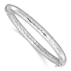 Sterling Silver Rhodium-plated Polished Hammered Bangle