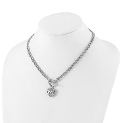 Sterling Silver Rh-plated Polished with Heart Charm Necklace