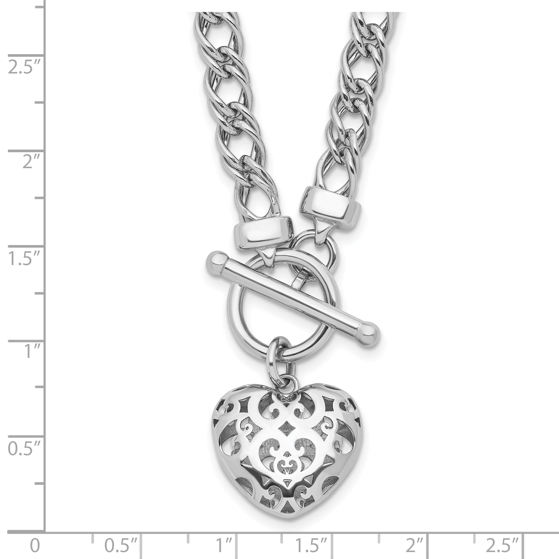 Sterling Silver Rh-plated Polished with Heart Charm Necklace